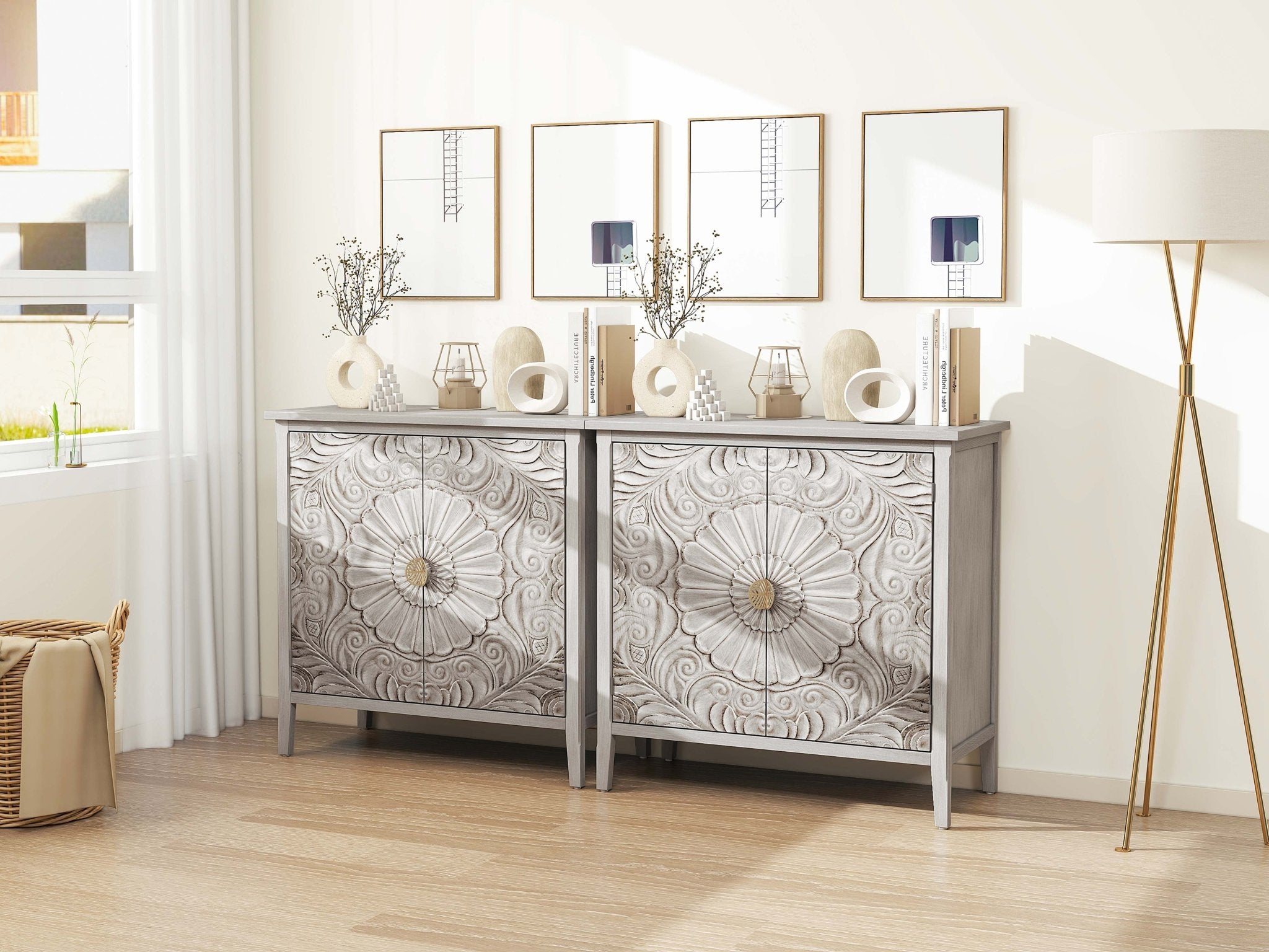 Accent Cabinet with 2 Doors and Gold Pattern Handle - Cabinets