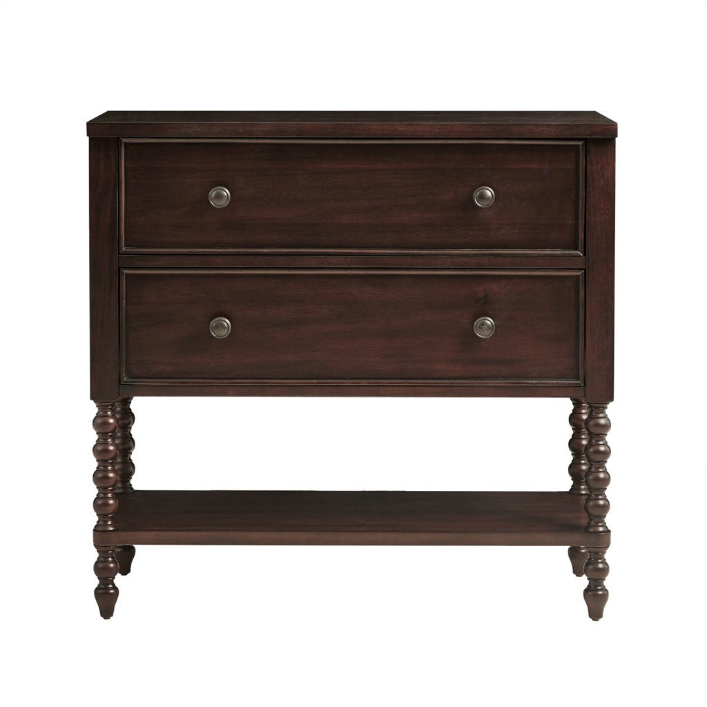 Accent Chest with Double Drawer, Lower Shelf and Turned Legs - Cabinets