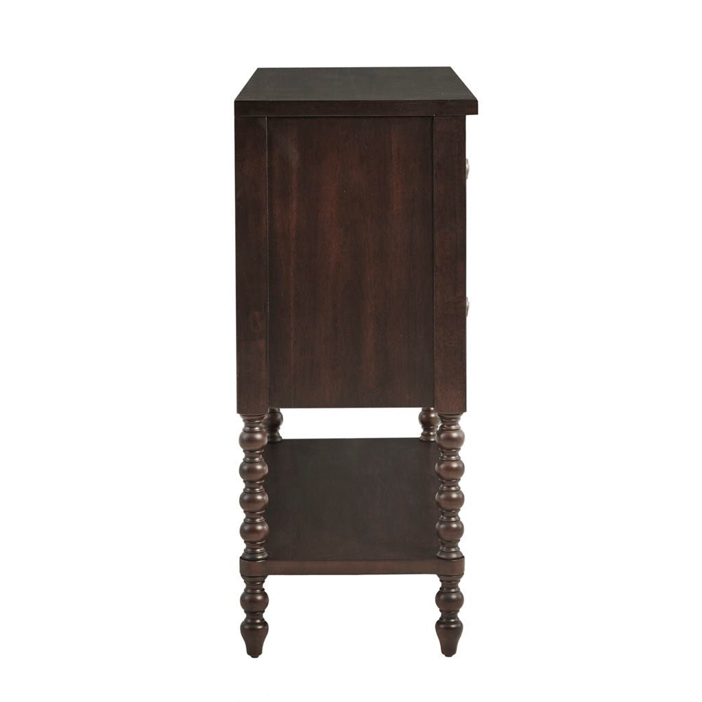 Accent Chest with Double Drawer, Lower Shelf and Turned Legs - Cabinets