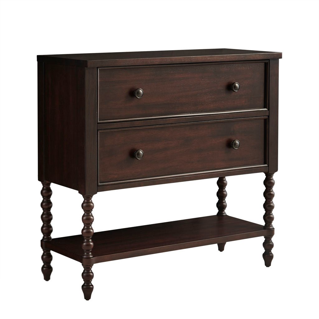 Accent Chest with Double Drawer, Lower Shelf and Turned Legs - Cabinets