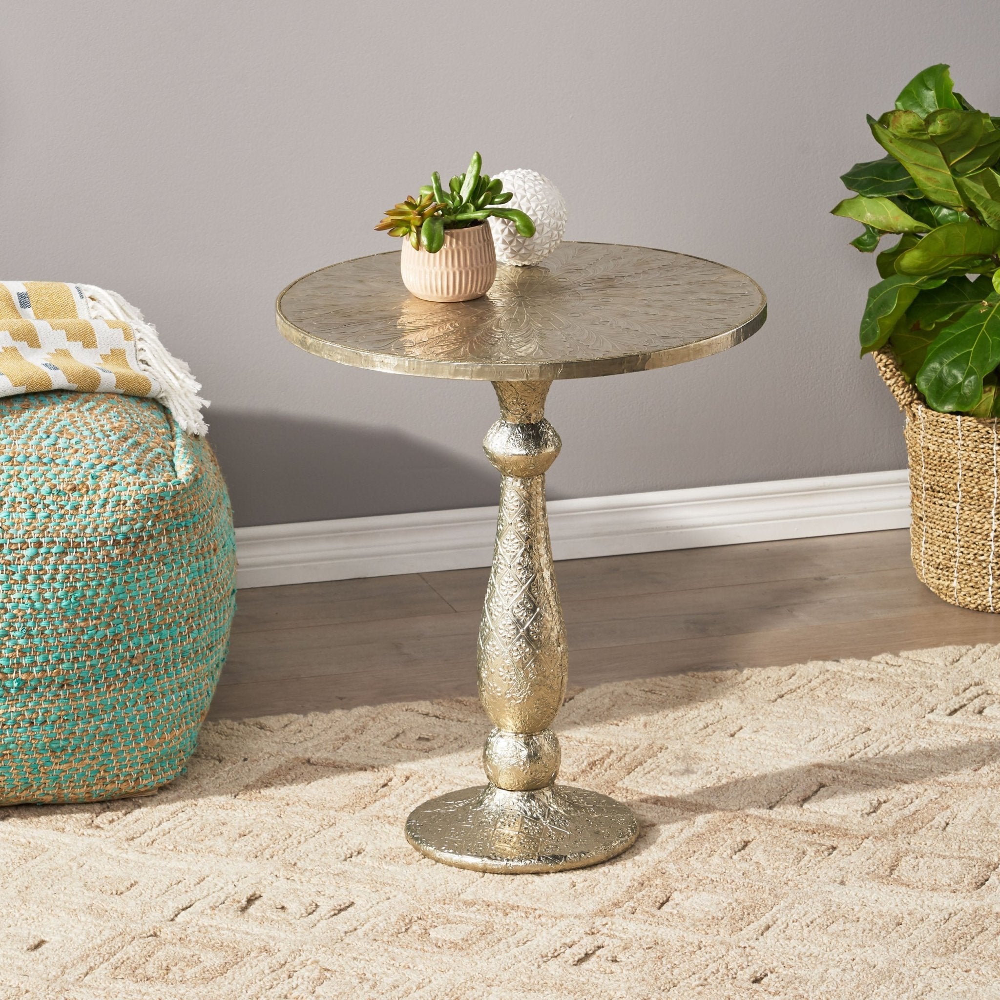 Accent Table with Iron Frame and Turned Base - Side Tables