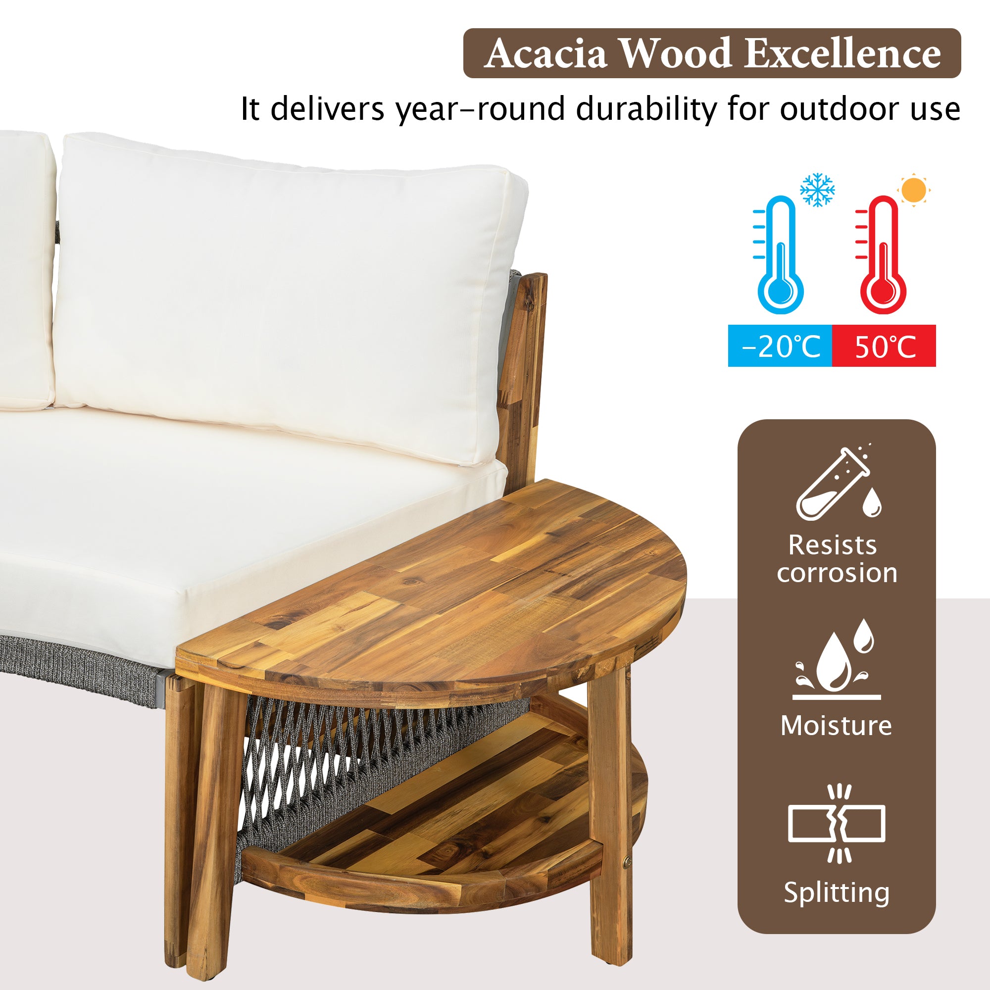 3-Piece Outdoor Semi-Circle Sofa Set for 6