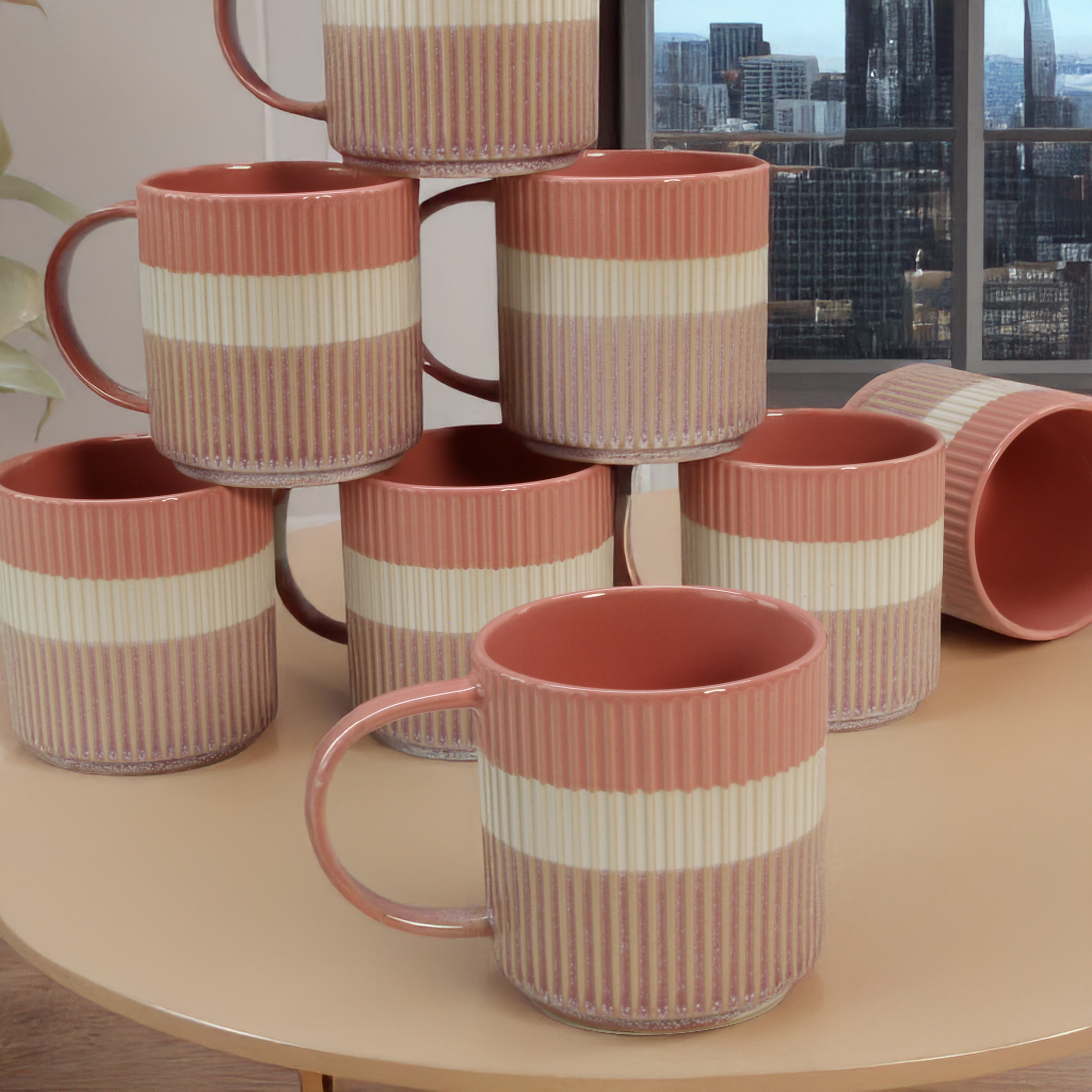 Tri-Color Mugs 14.5 oz, Set of 8