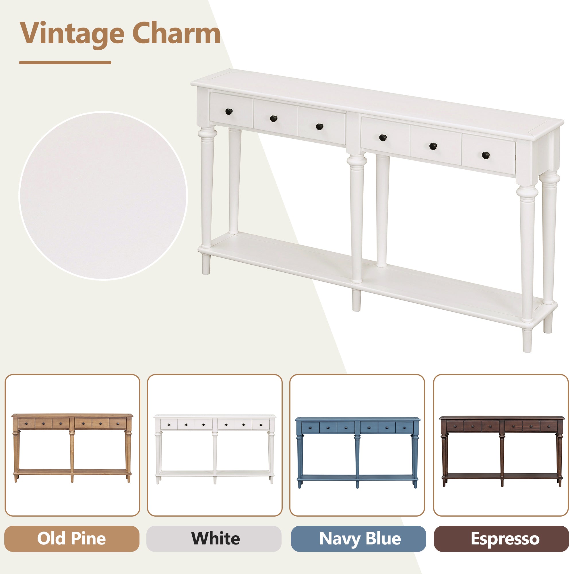 Console Table with 4 Drawers and Open Shelf