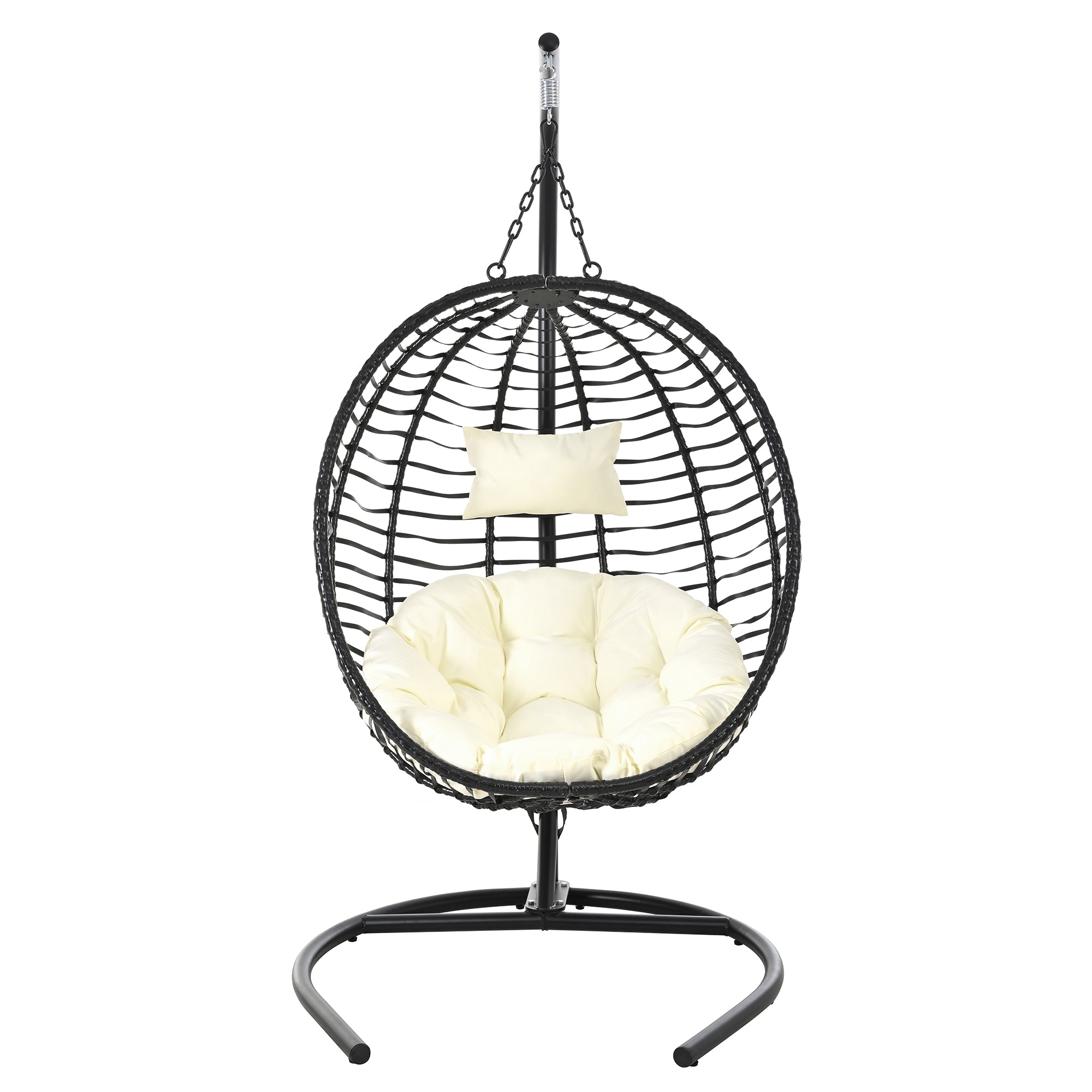 Folding Hanging Swinging Egg Chair with Stand & Tufted Cushion