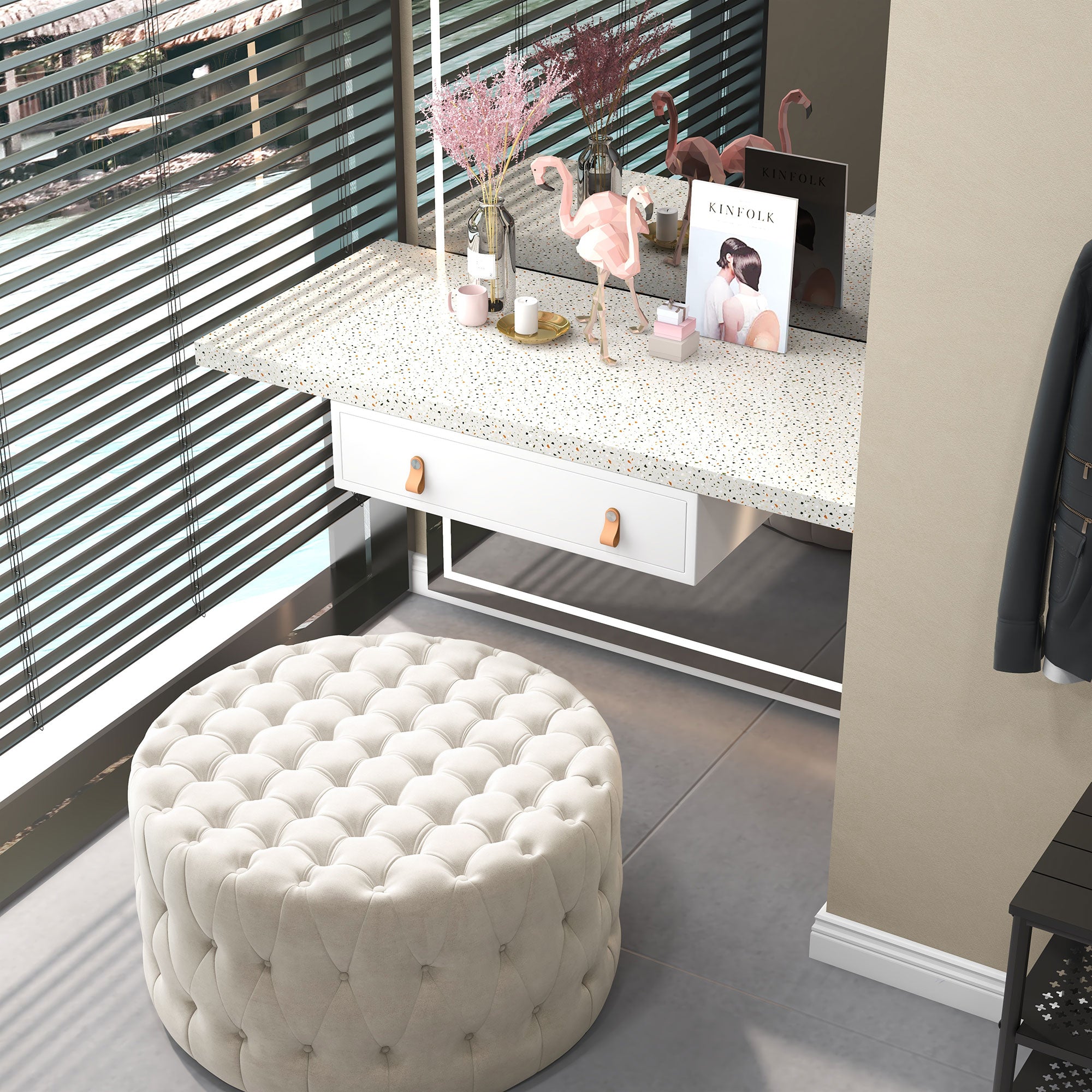 Velvet-feel Round Ottoman