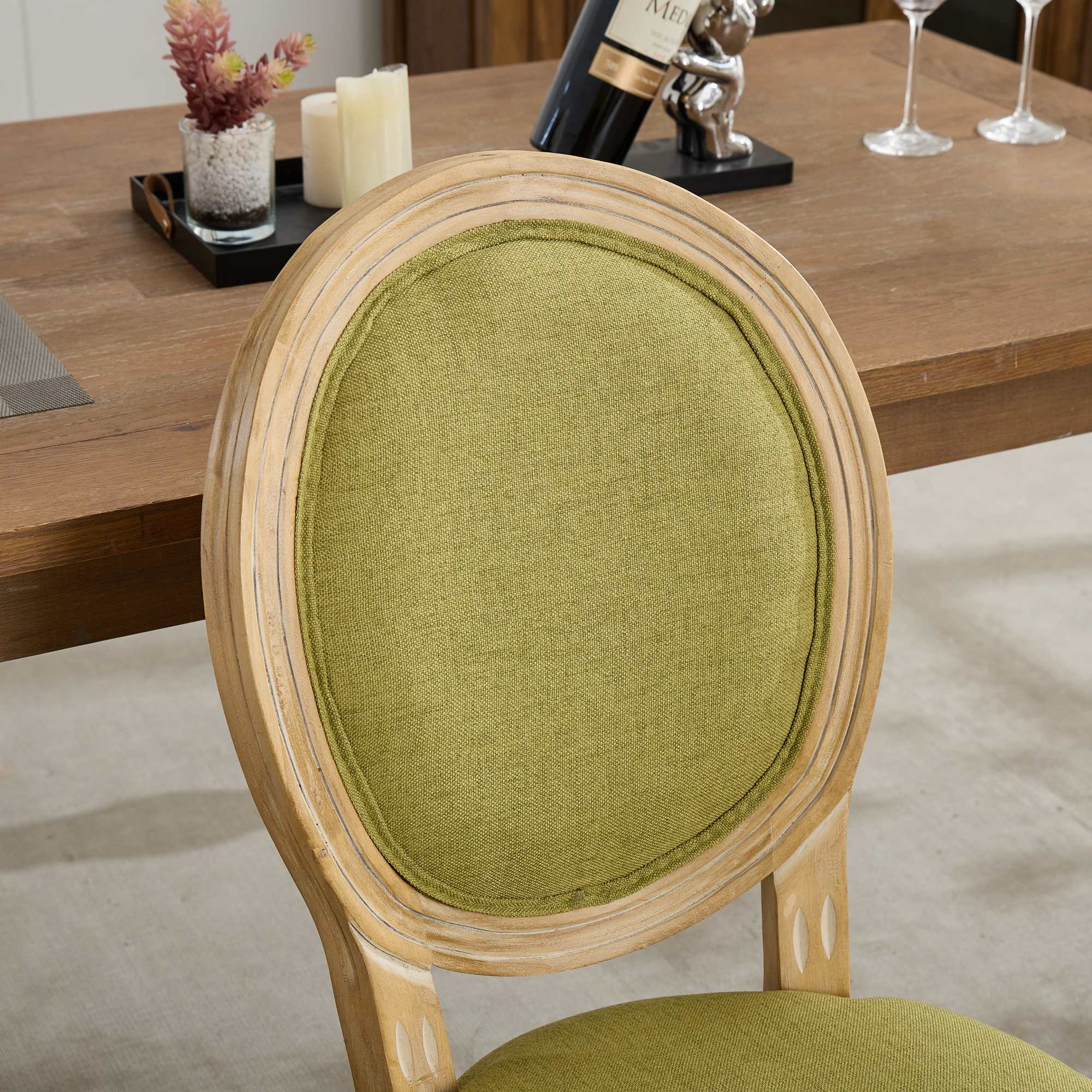 French Country Dining Chairs with Round Upholstered Backrest, Set of 2