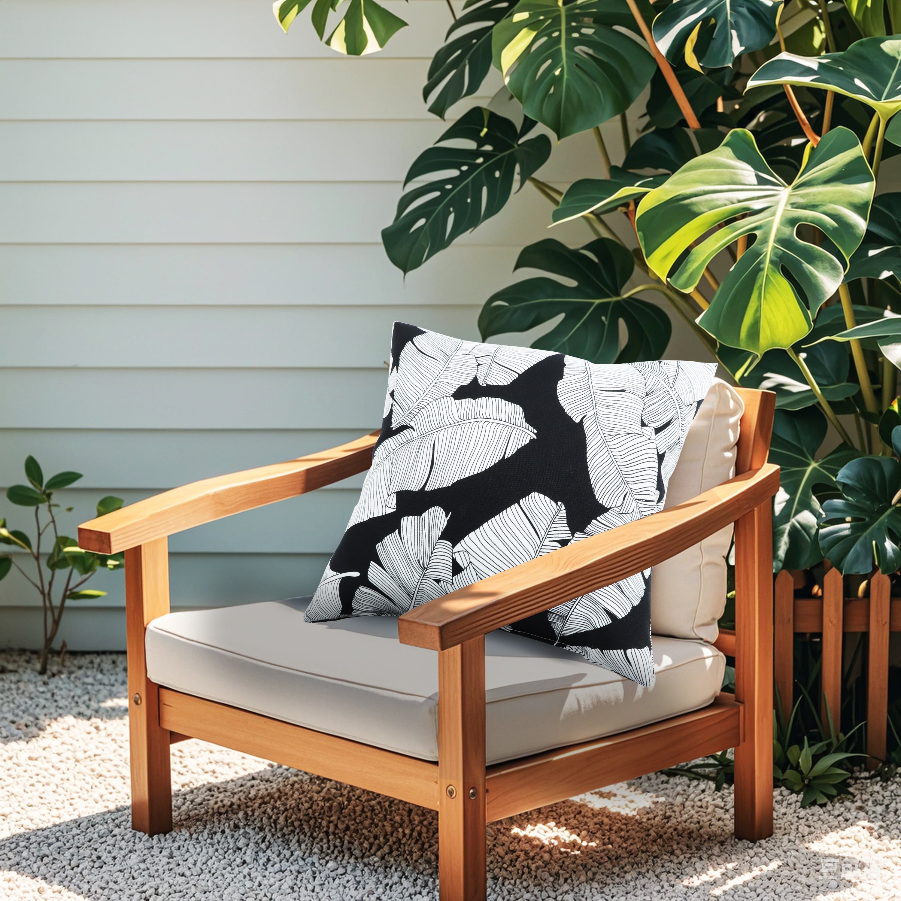 Black & White Palm Outdoor Square Pillows, Set of 2