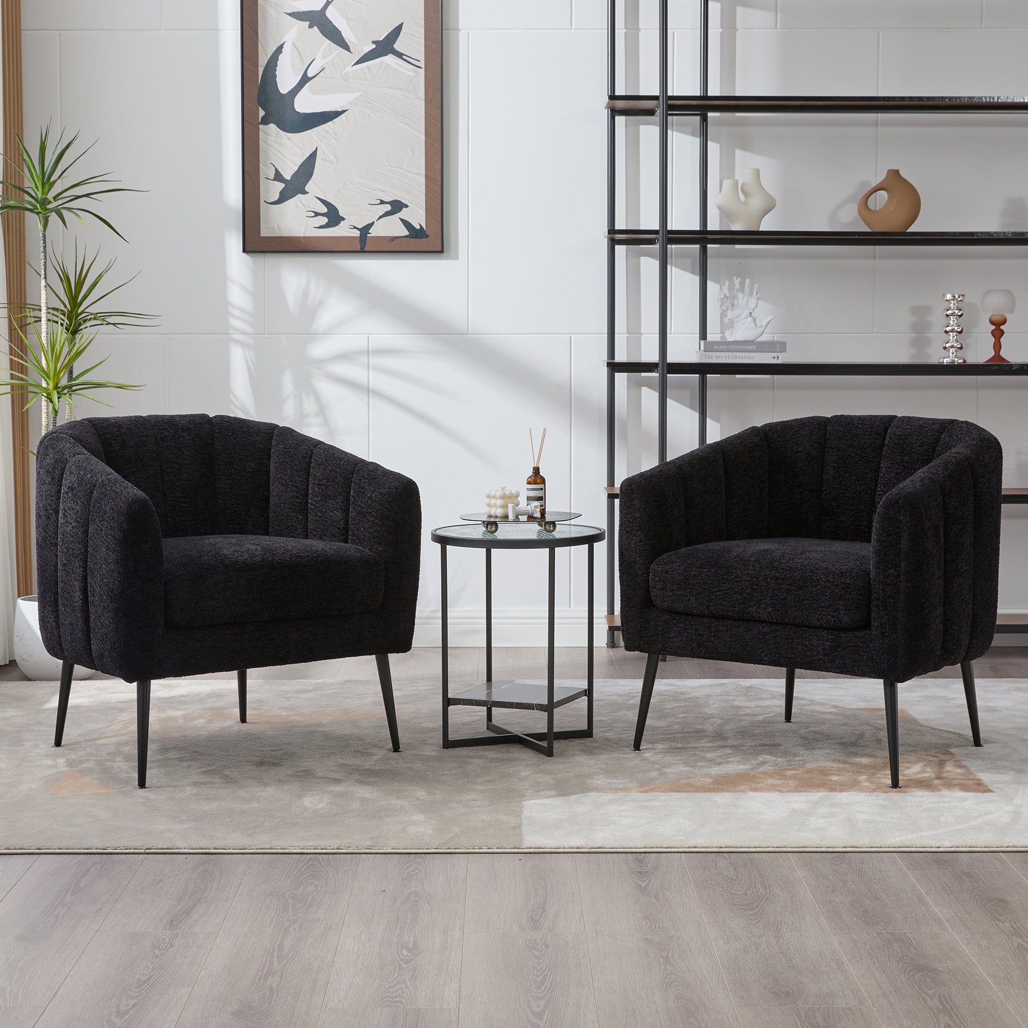 Channel Tufted Chenille Vanity Barrel Accent Chair with Metal Legs