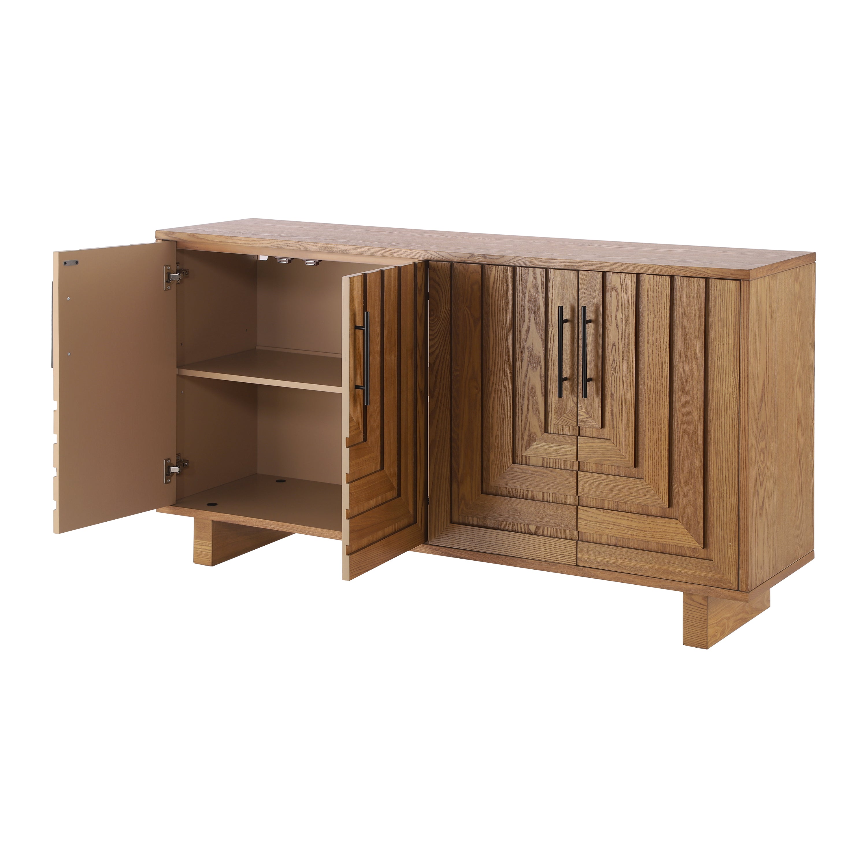 Modern Sideboard Storage Cabinet with 4 Doors & Metal Handles