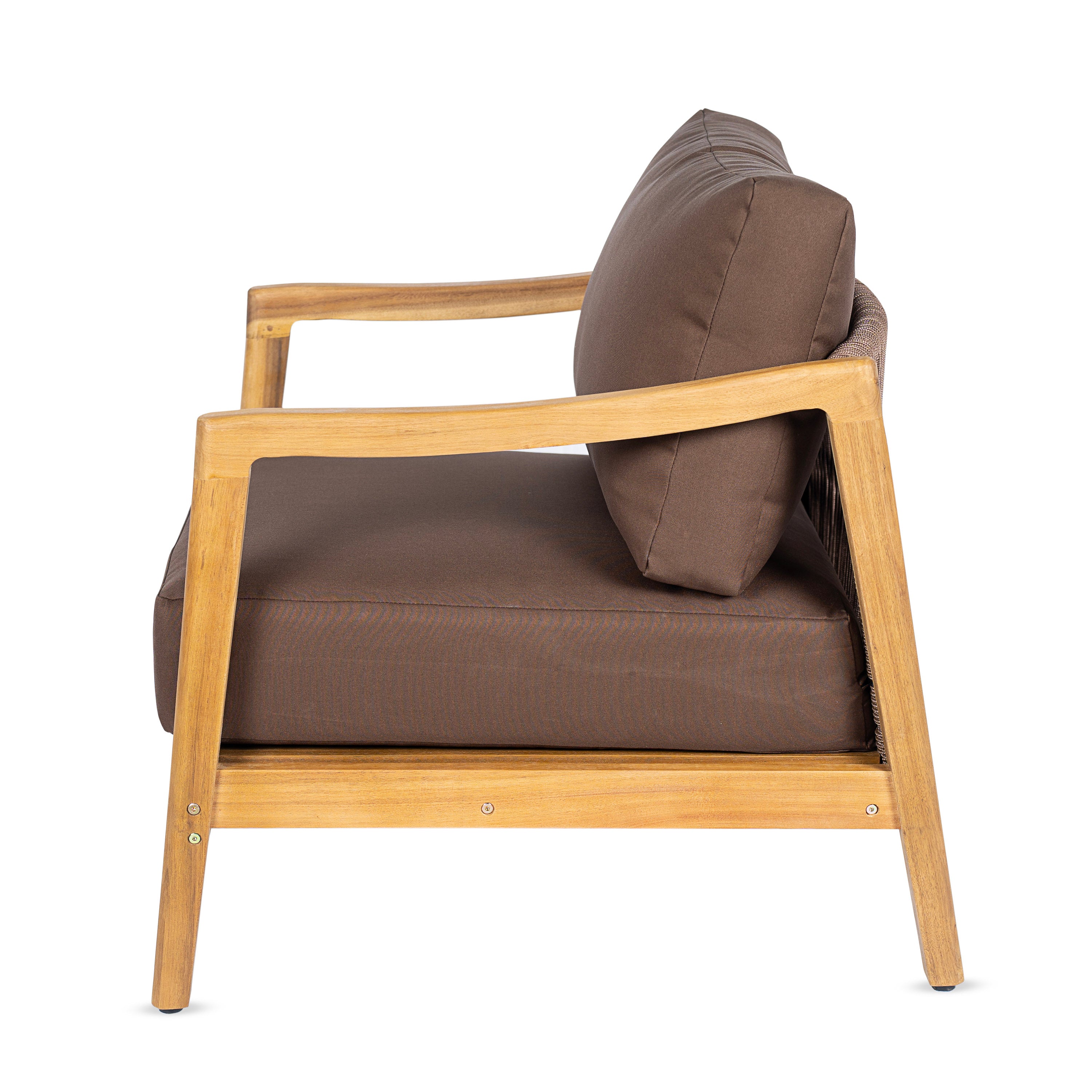 Outdoor Club Chair, Acacia Wood Frame with Rope Back Detail, Water-Repellent Beige Cushions