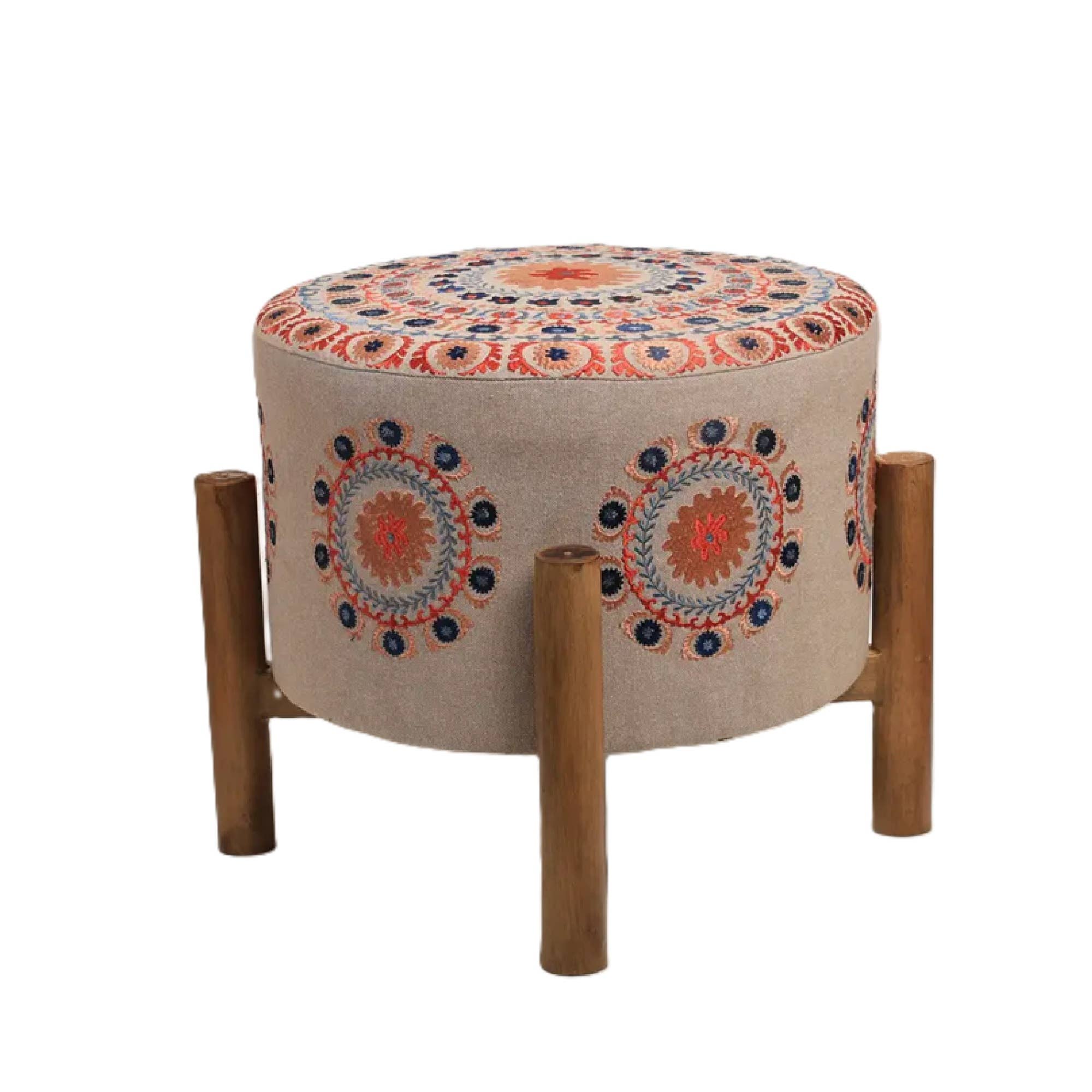 Mandala Design Embroidered Stool