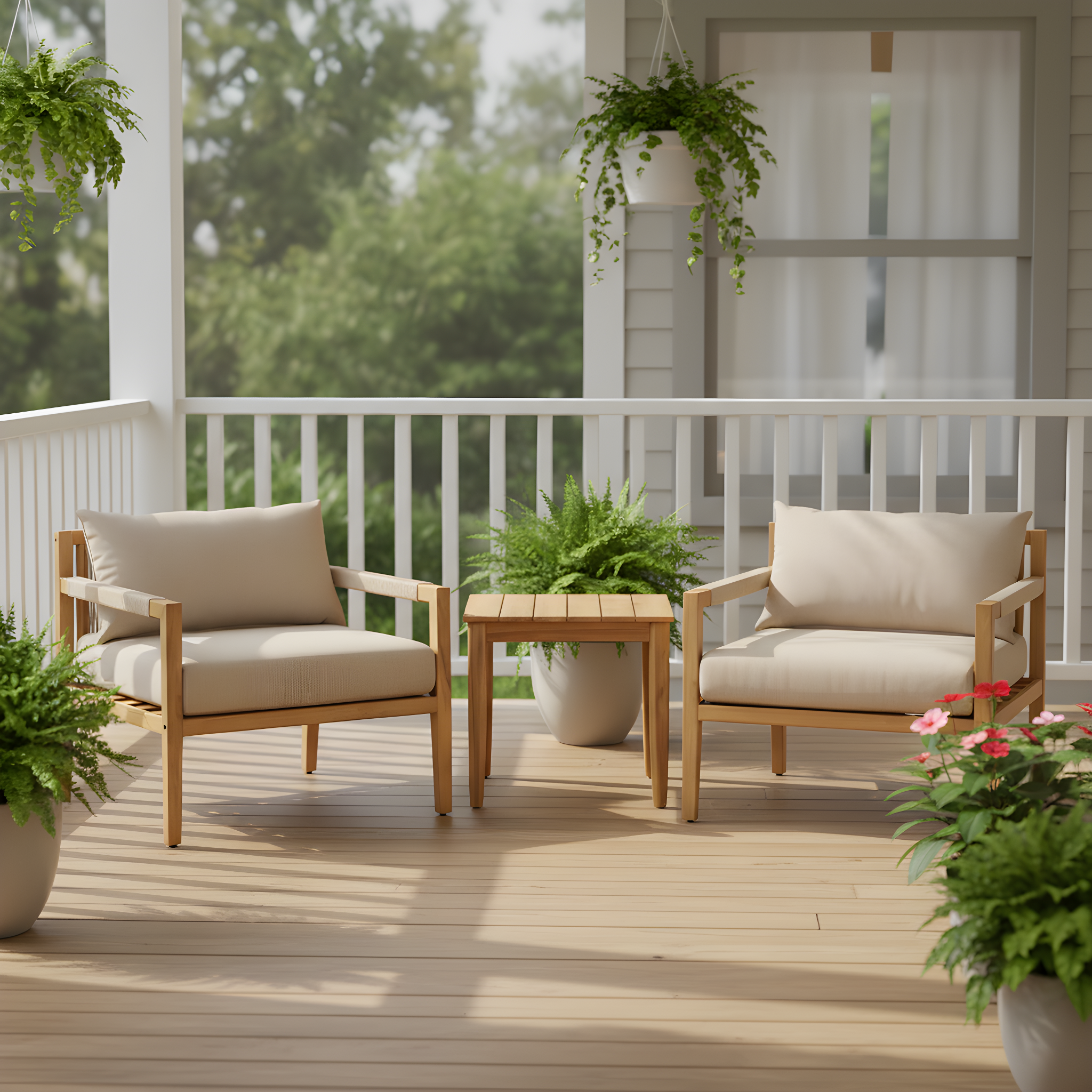 Driftwood Bay 3 Piece Acacia Wood & Beige Rope Outdoor Chat Set