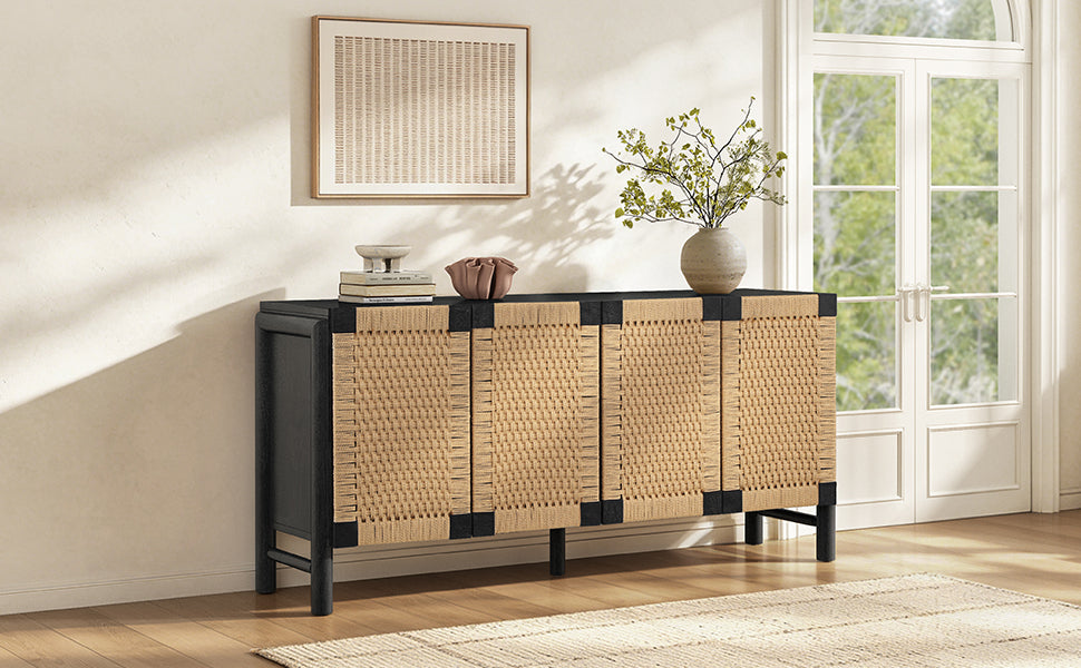 Natural Farmhouse Cabinet with Handwoven Paper Rope Doors