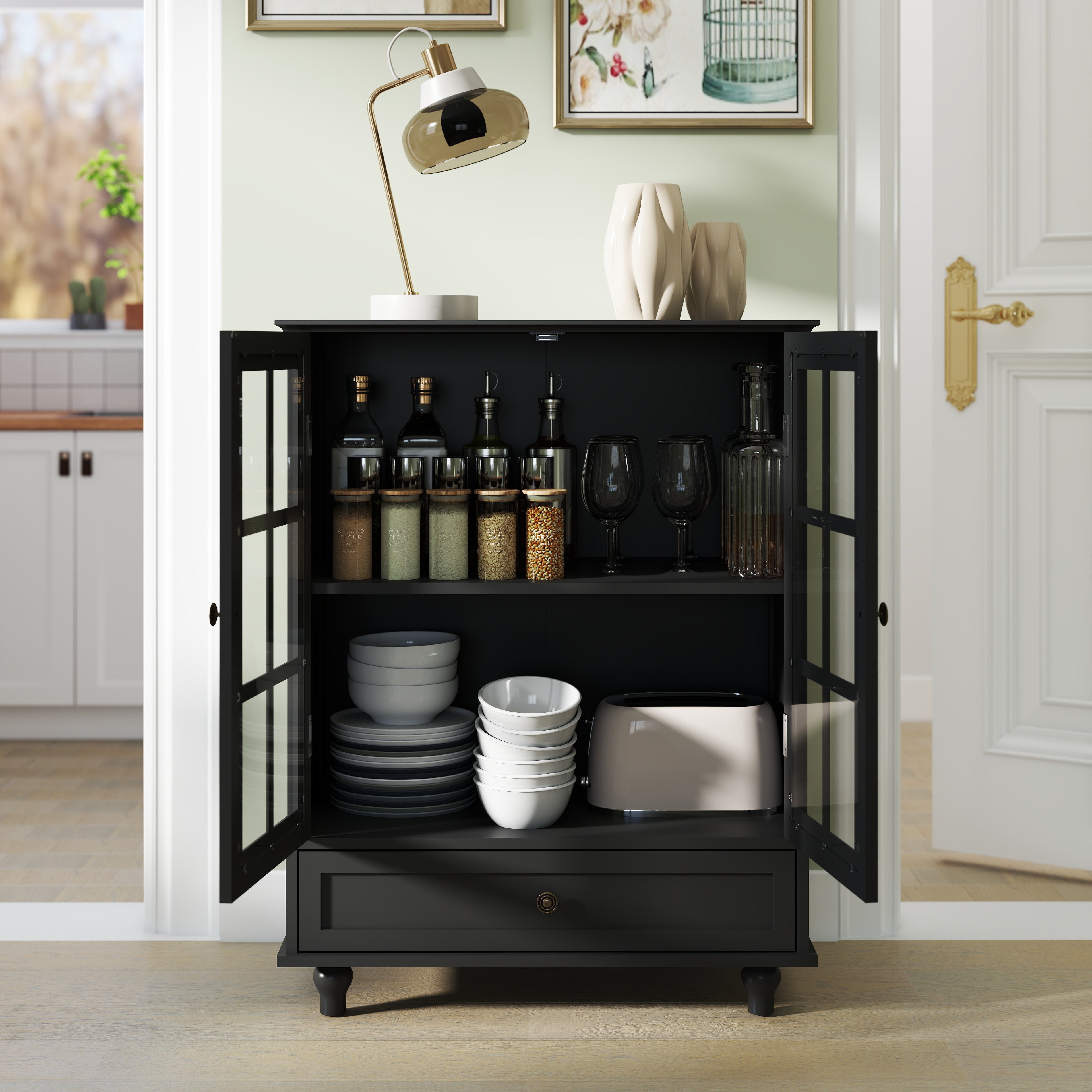 Double Glass Door Accent Cabinet