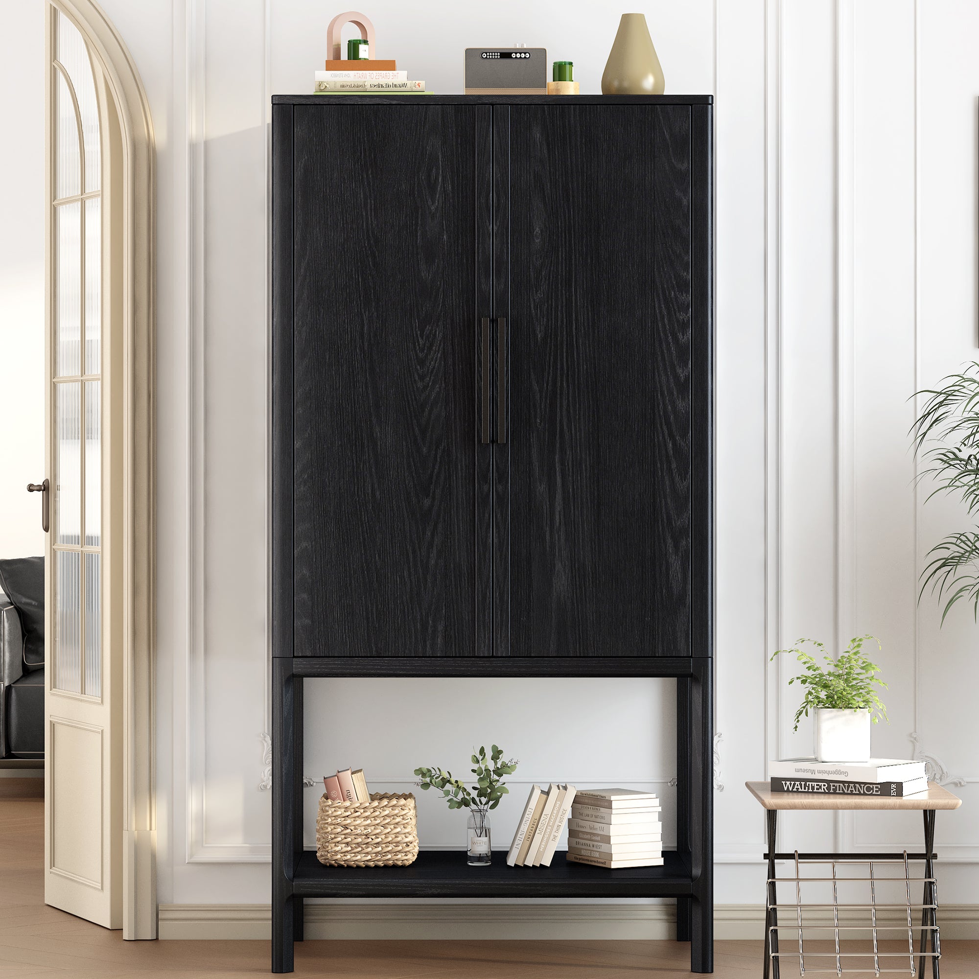 Modern Oak Veneer Tall Cabinet