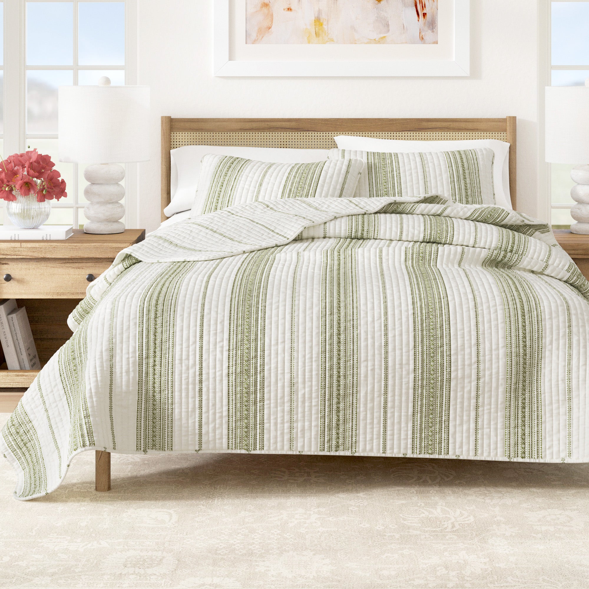 Striped Farmhouse Reversible Quilt Set with Shams