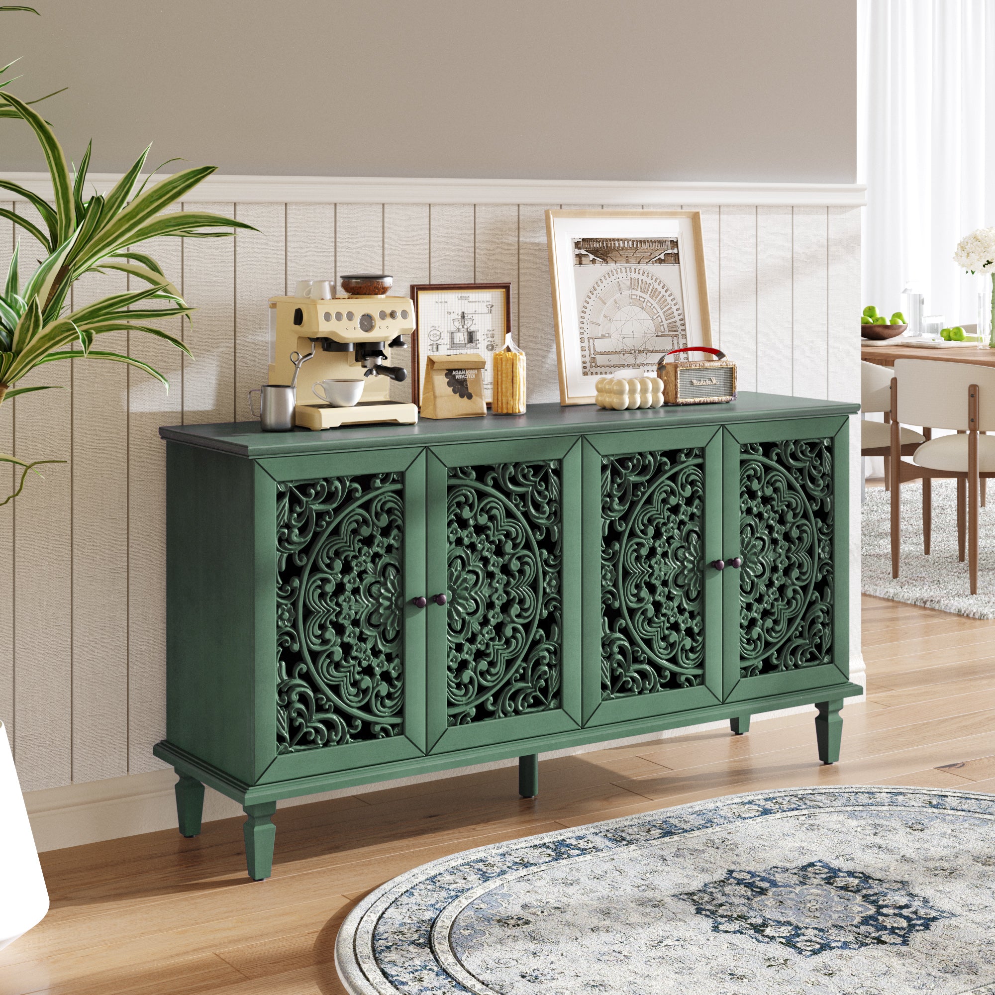 Floral Carvings Buffet Storage Cabinet