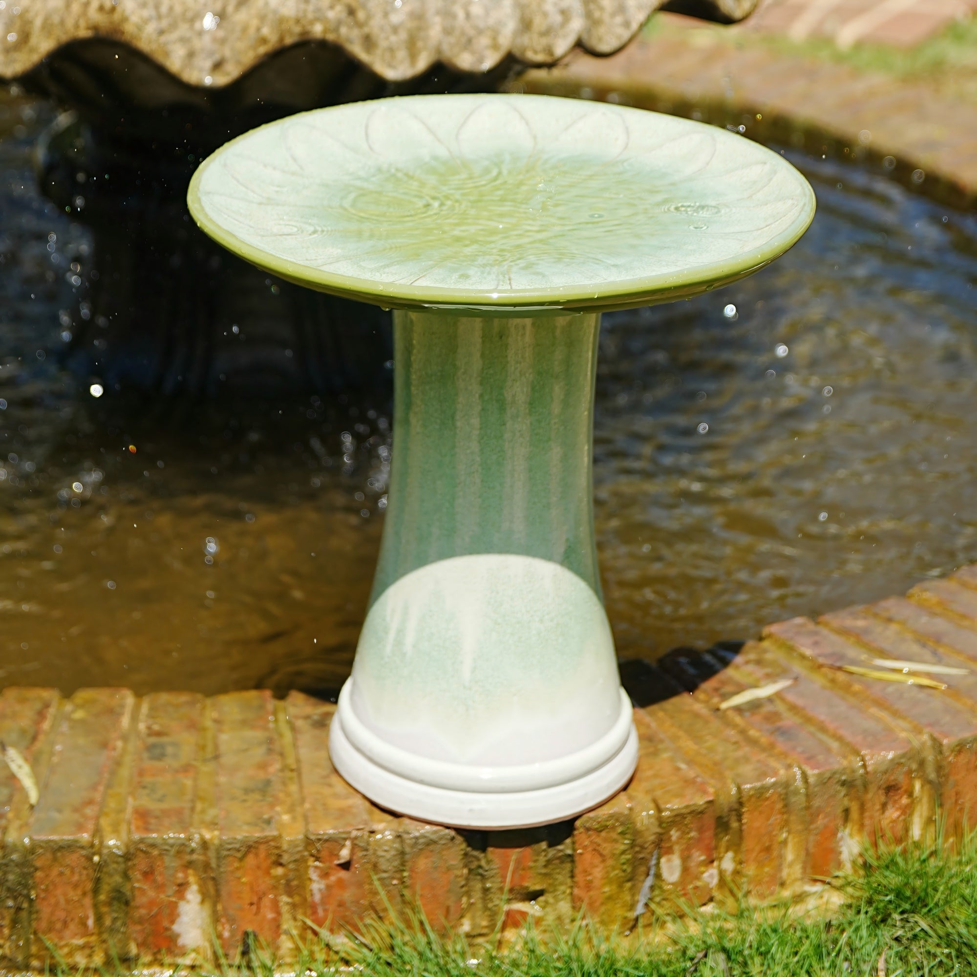 Handmade Green Gradient Glaze Ceramic Bird Bath