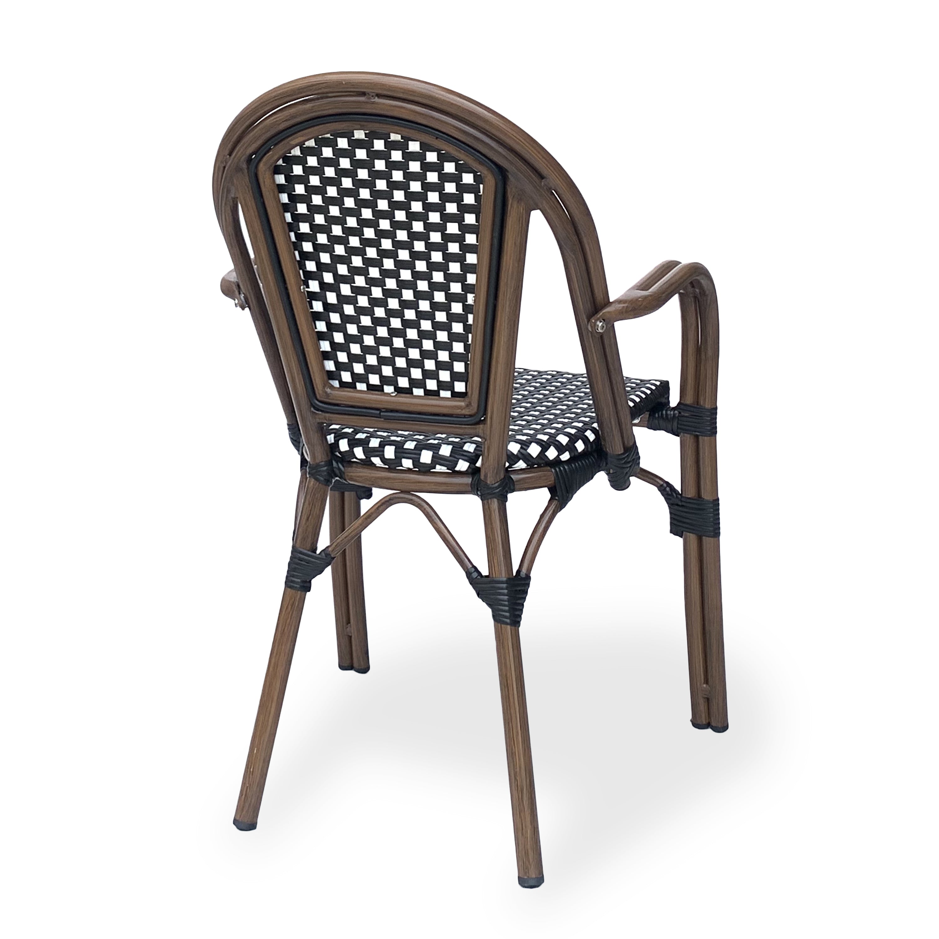 Crowned Wicker Bistro Chair with Checkered Pattern and Curved Arms, Set of 2