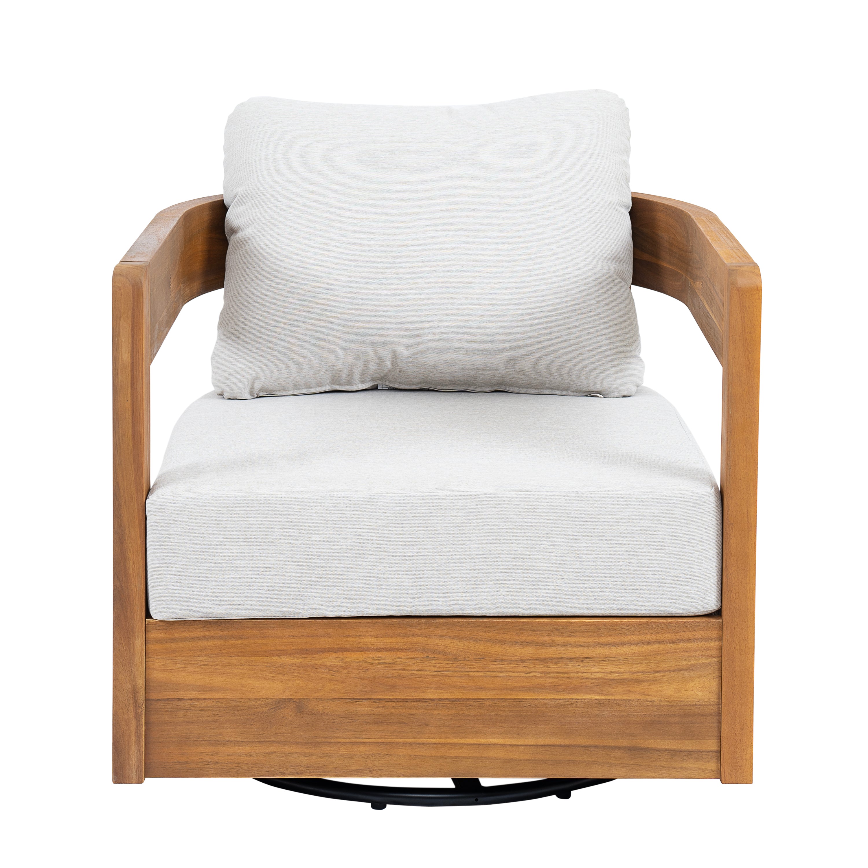 Telluride Outdoor Wood Swivel Club Chair with Beige Cushion