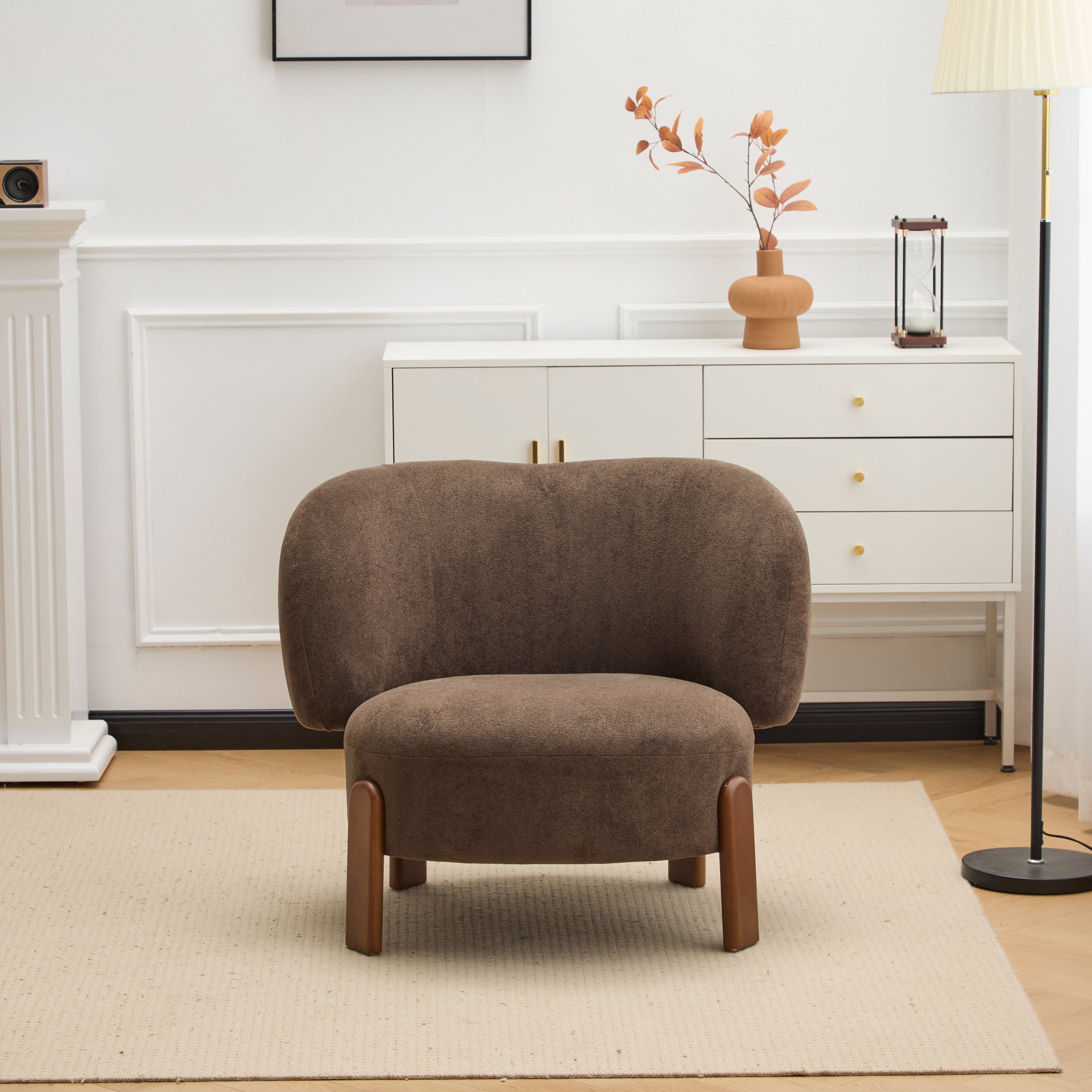 Modern Cozy Wingback Accent Arm Chair with Wooden Feet