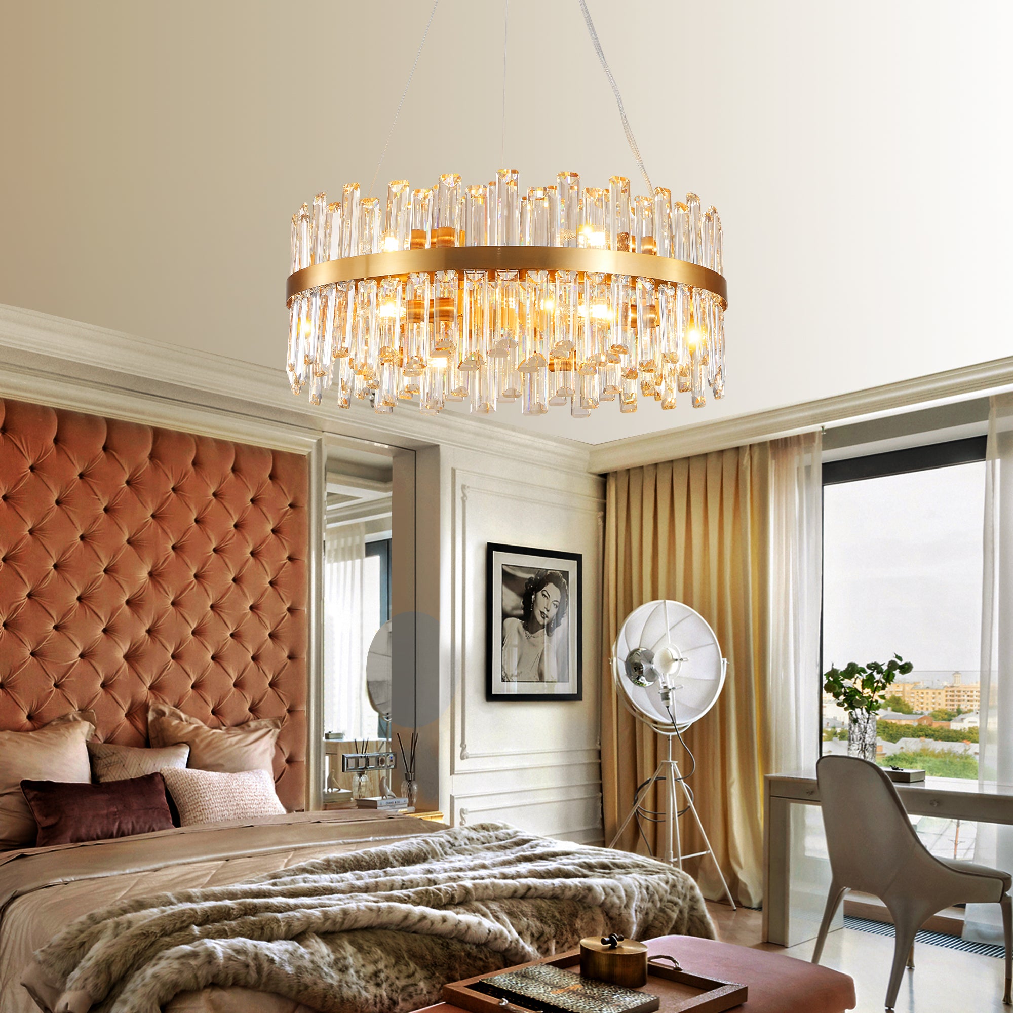23.6" Crystal Chandeliers with Metal Frame and LED Lighting