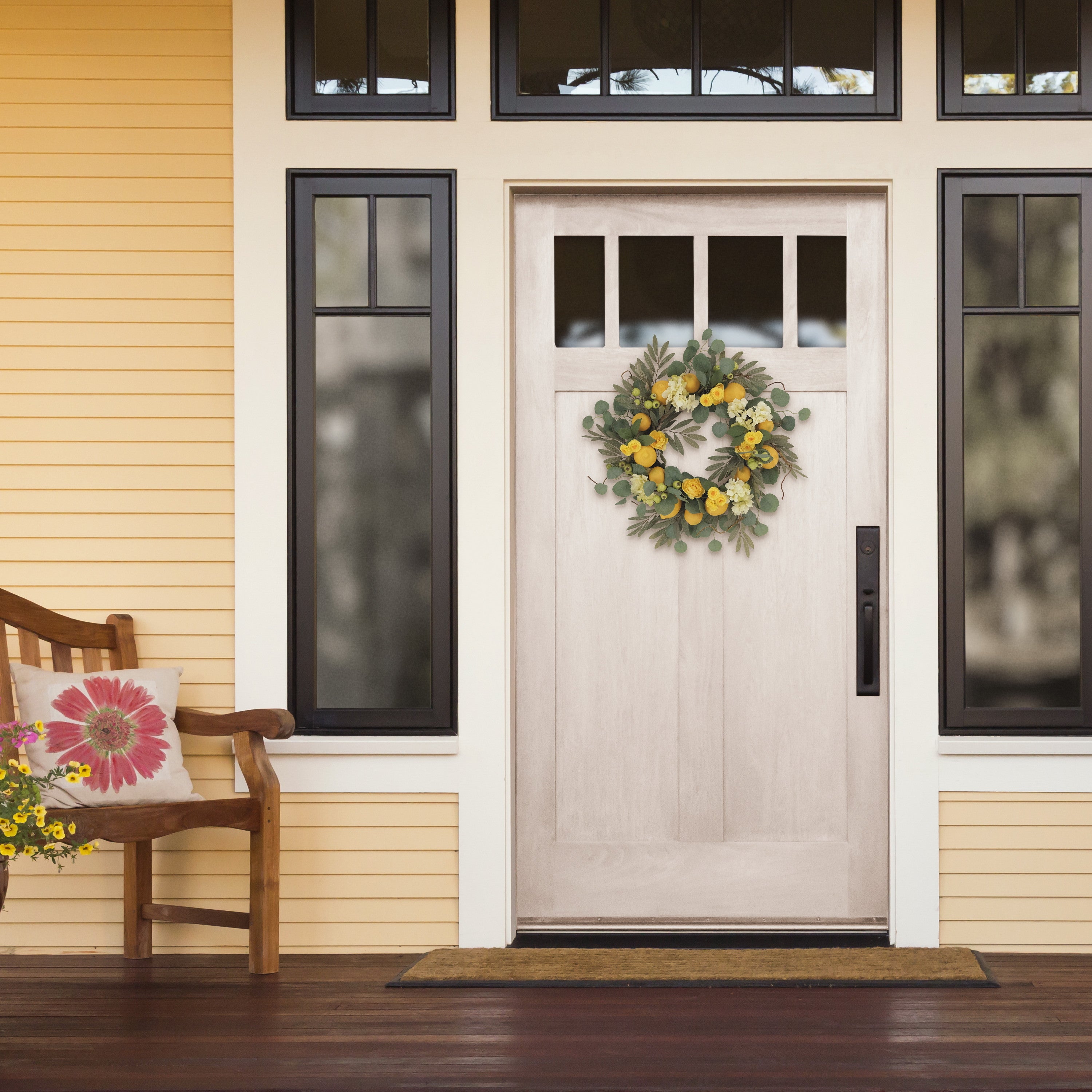 24" Artificial Lemon And Hydrangea Floral Spring Wreath
