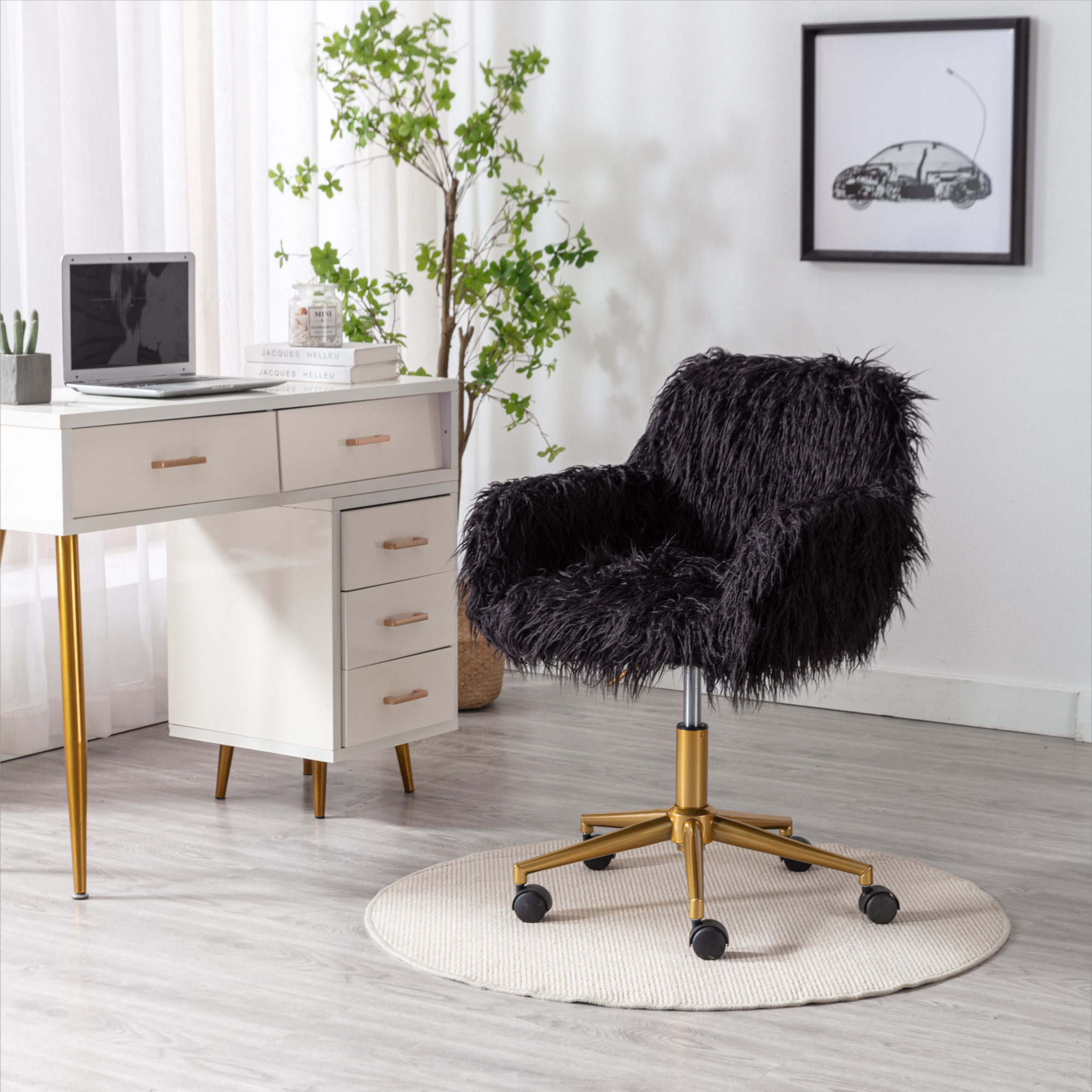 Faux Fur Office Chair with Gold Base