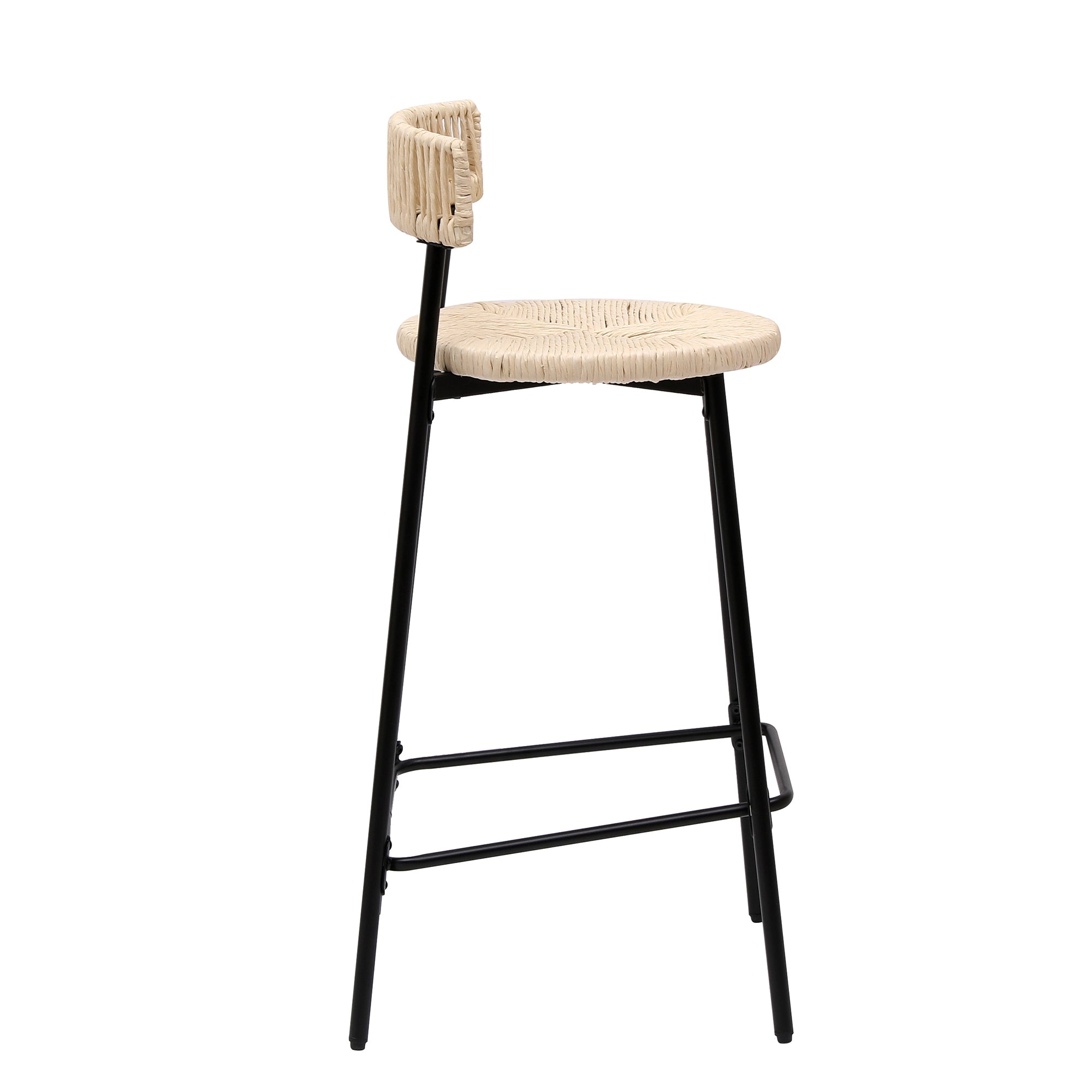 Boho Handwoven Paper Rope Counter Stools, Set of 2