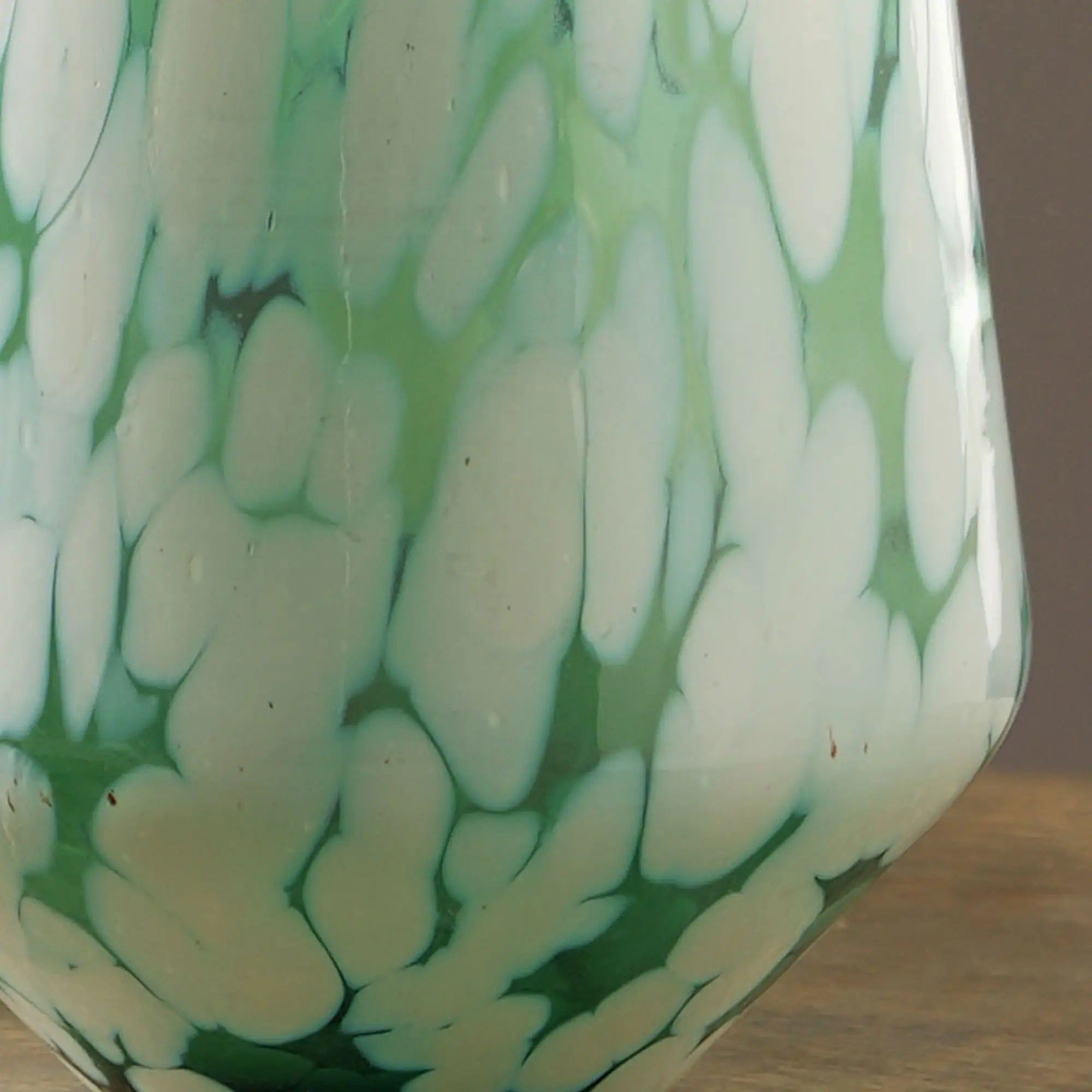 White Splutter Green Glass Hurricane