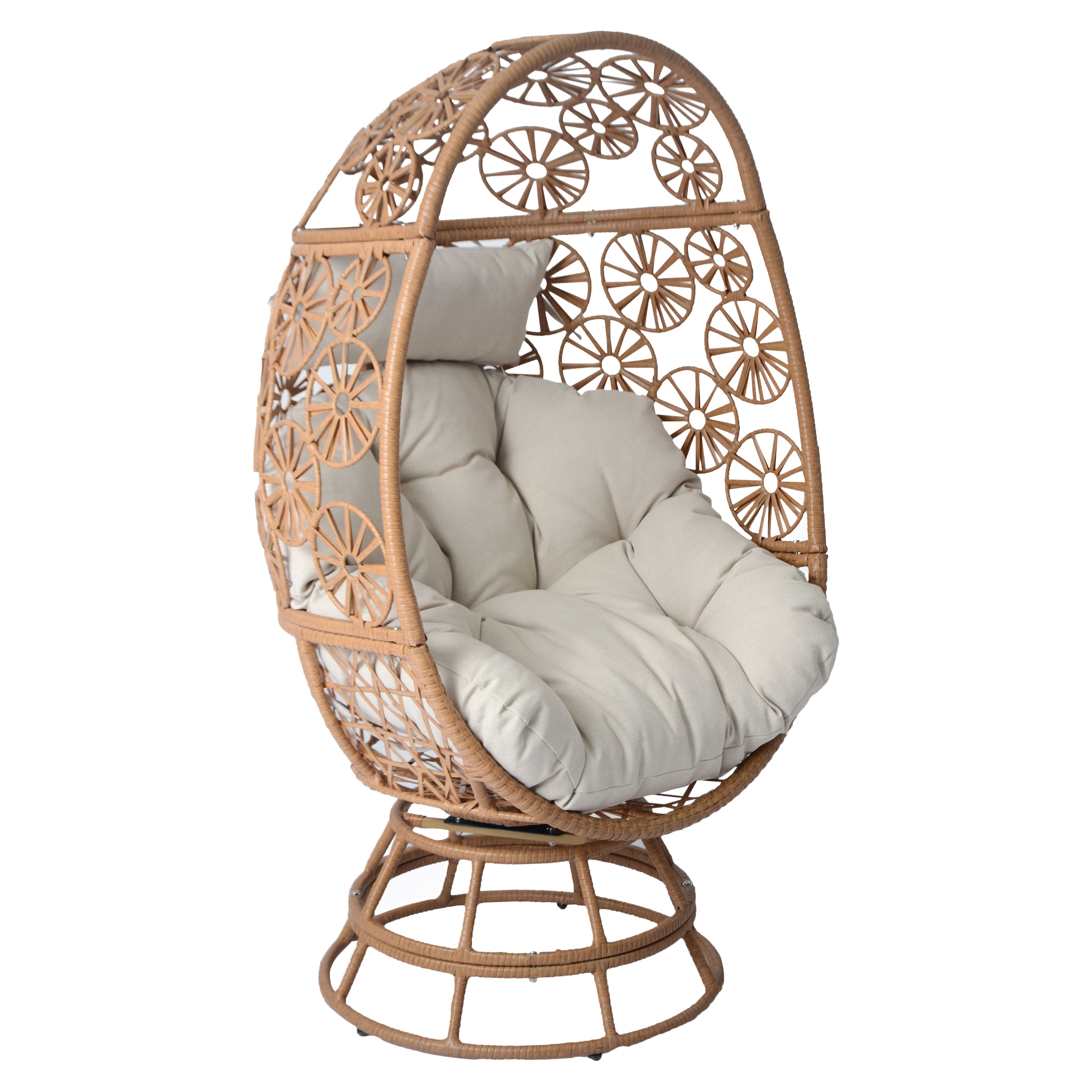 Patio Wicker Egg Chair with Circular Windmill Pattern and High Back