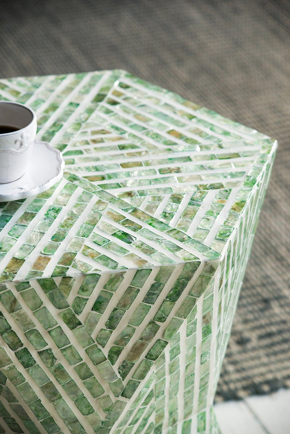 Tapered Green Garden Capiz Stool/Accent Side Table