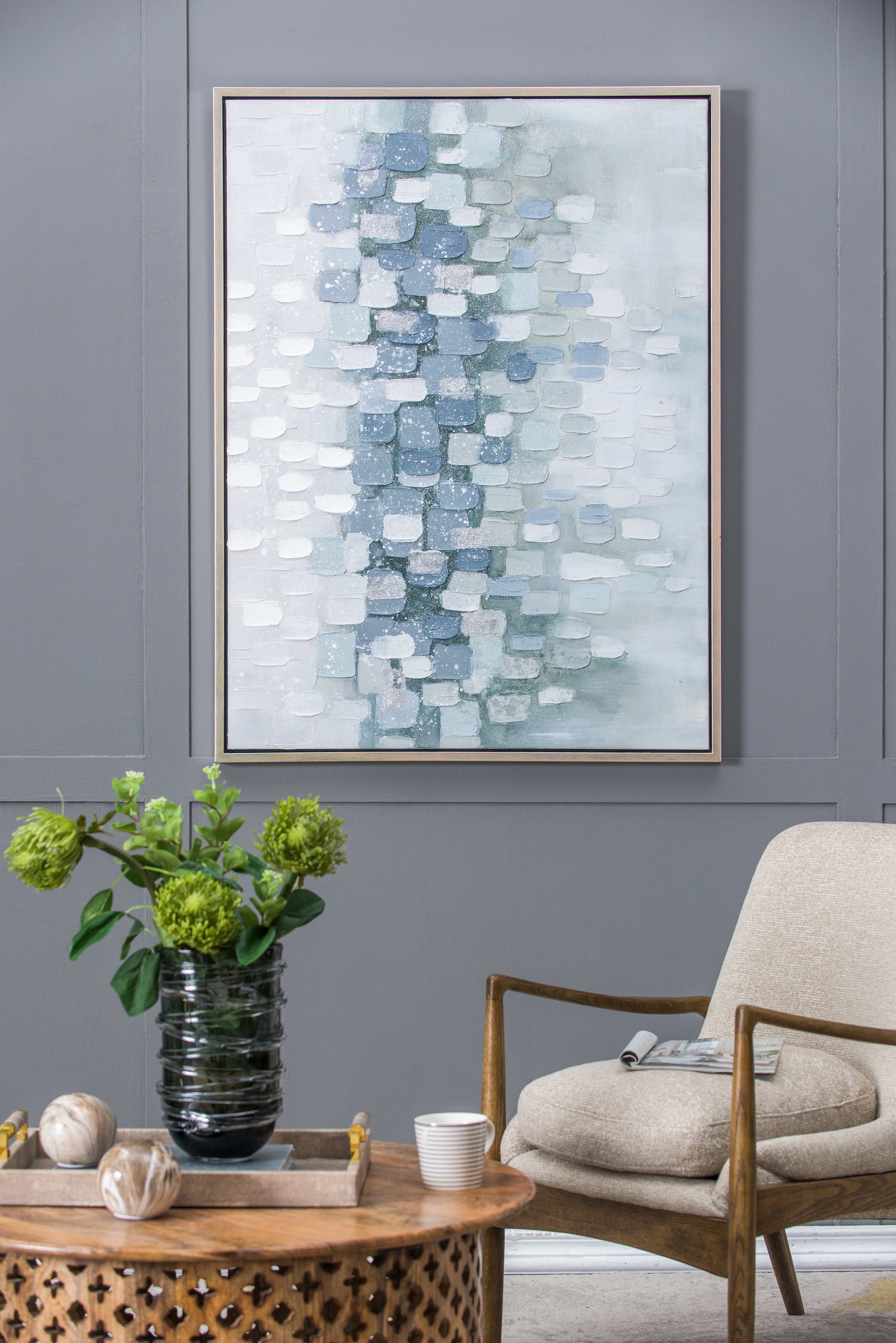 Landscape Gray and Silver Oil Painting in Frame