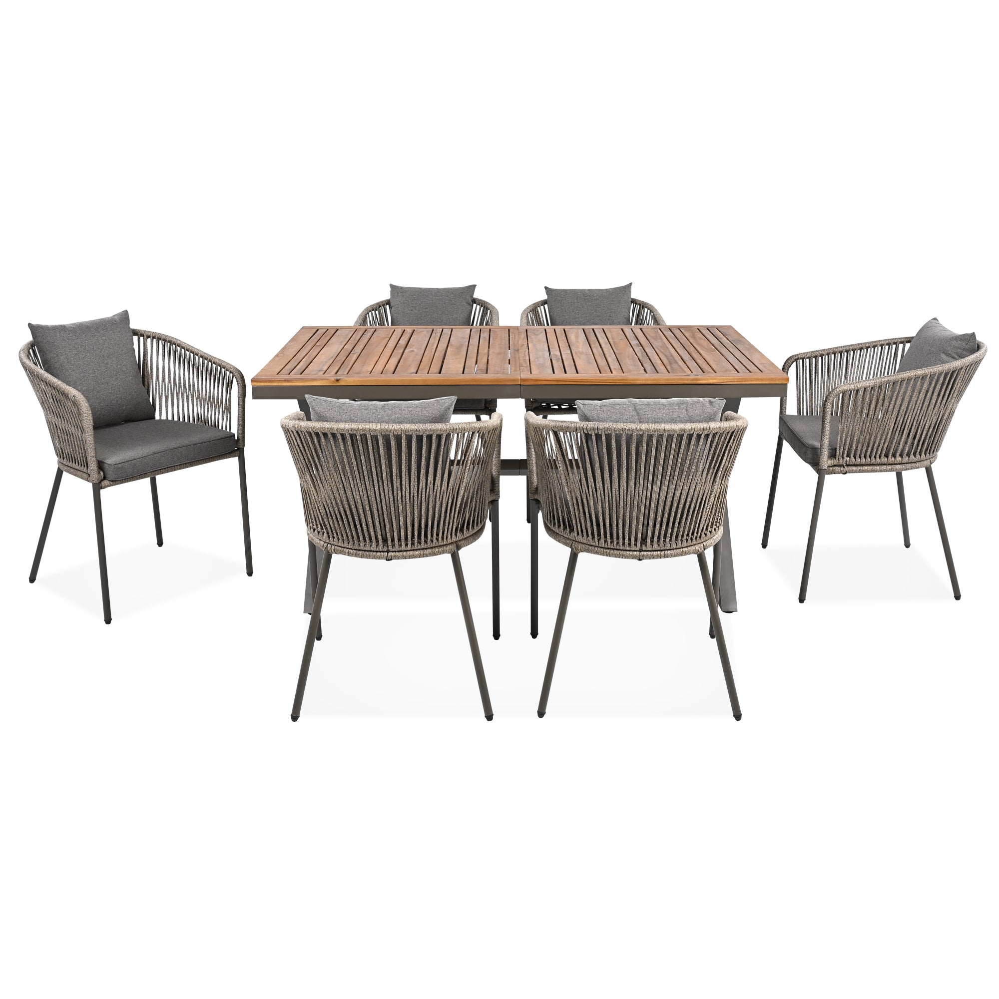 Exalted 7-Piece Outdoor Dining Set with Curved Back Chair and Rectangle Table