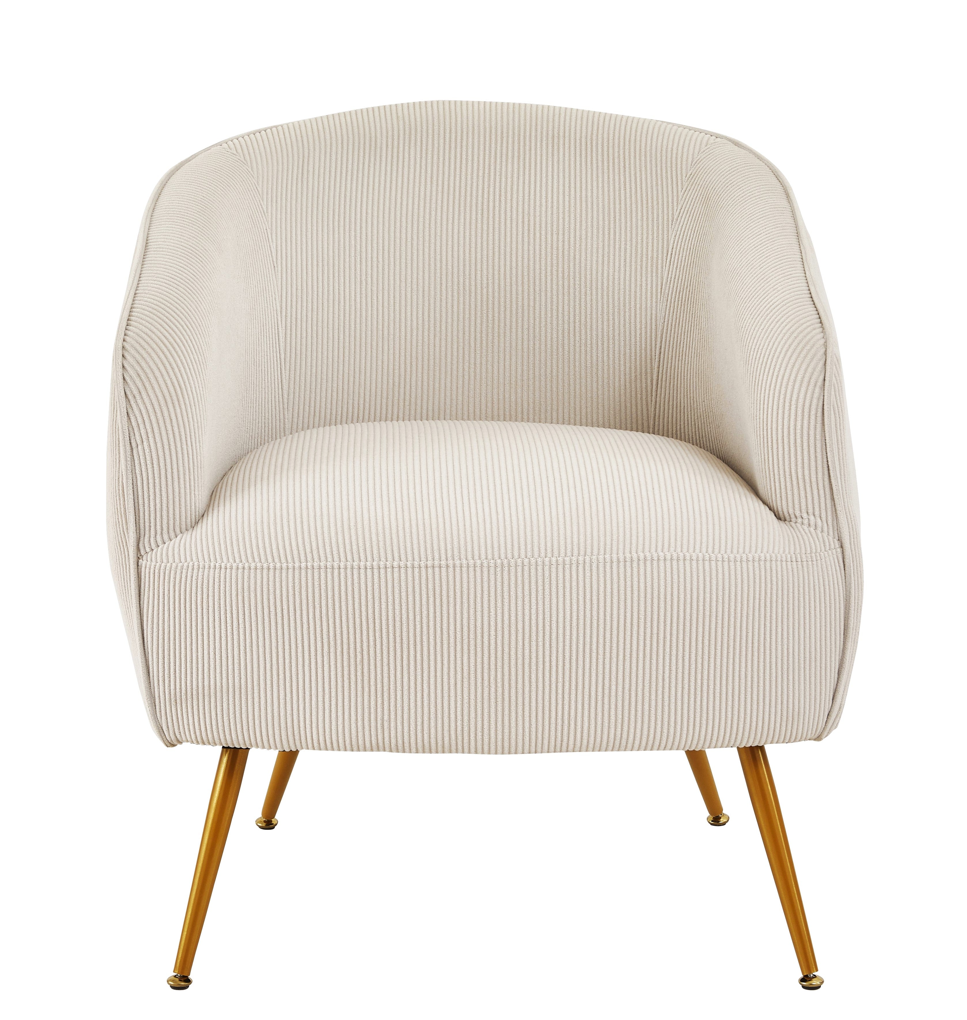Corduroy Accent Chair with Gold Metal Legs, Modern Upholstered Armchair, Comfy Barrel Chair for Living Room Bedroom
