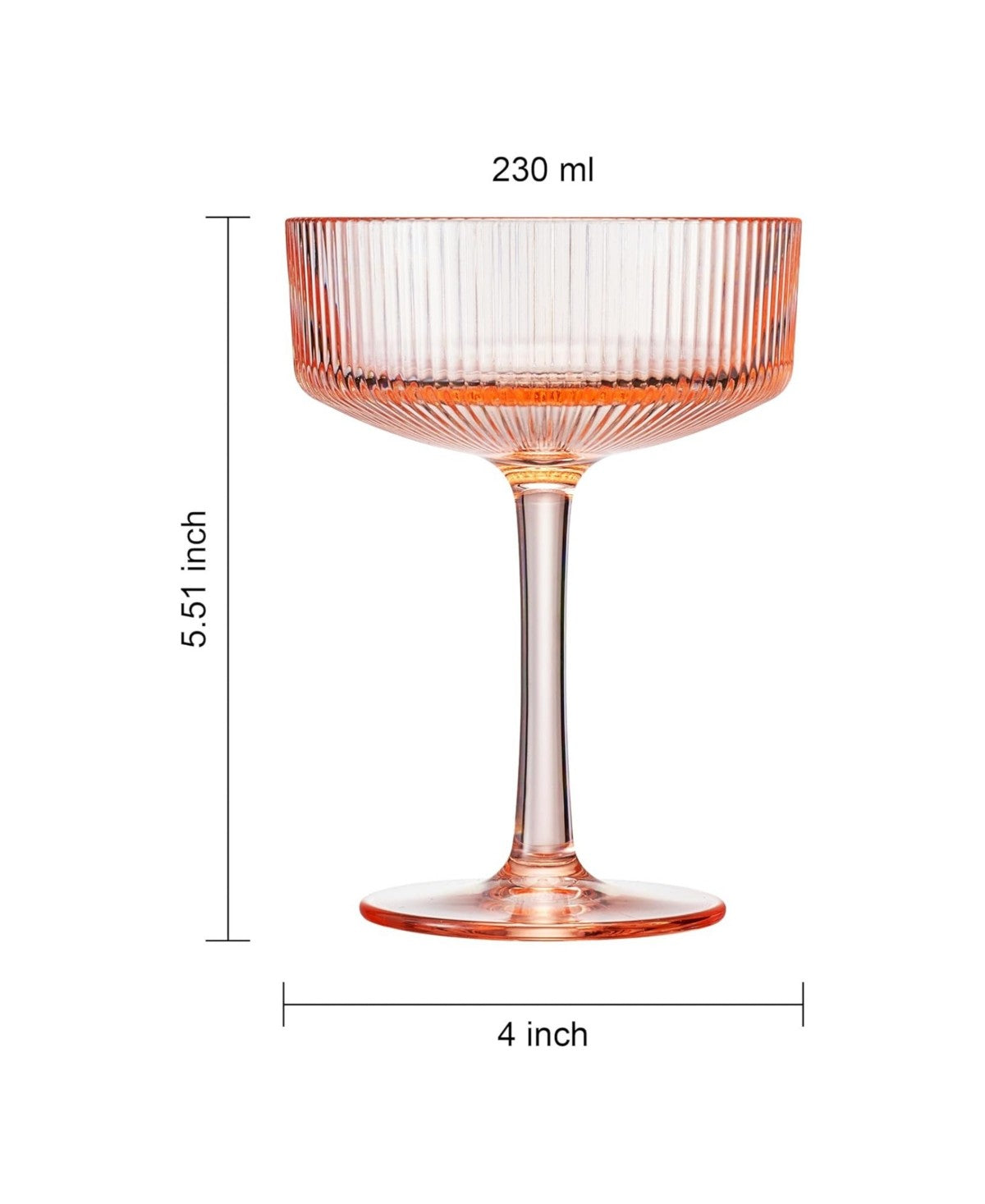 Pink Coupe Ribbed Acrylic Shatterproof Glasses Set of 6