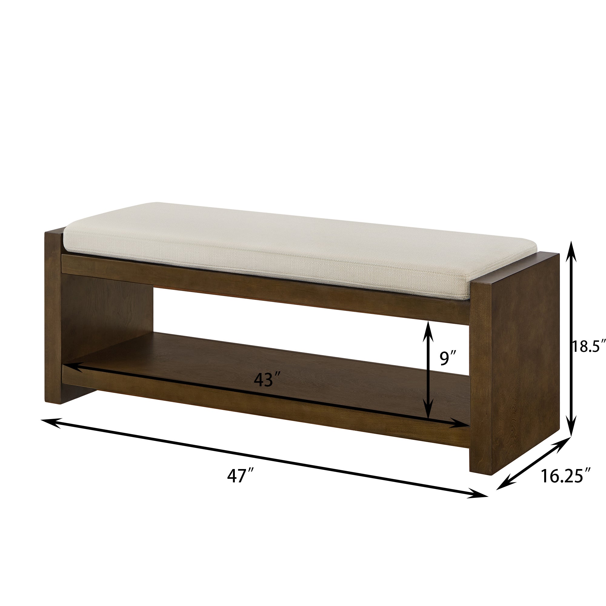 Accent Bench with Lower Shelf Shoe Rack and Padded Seating