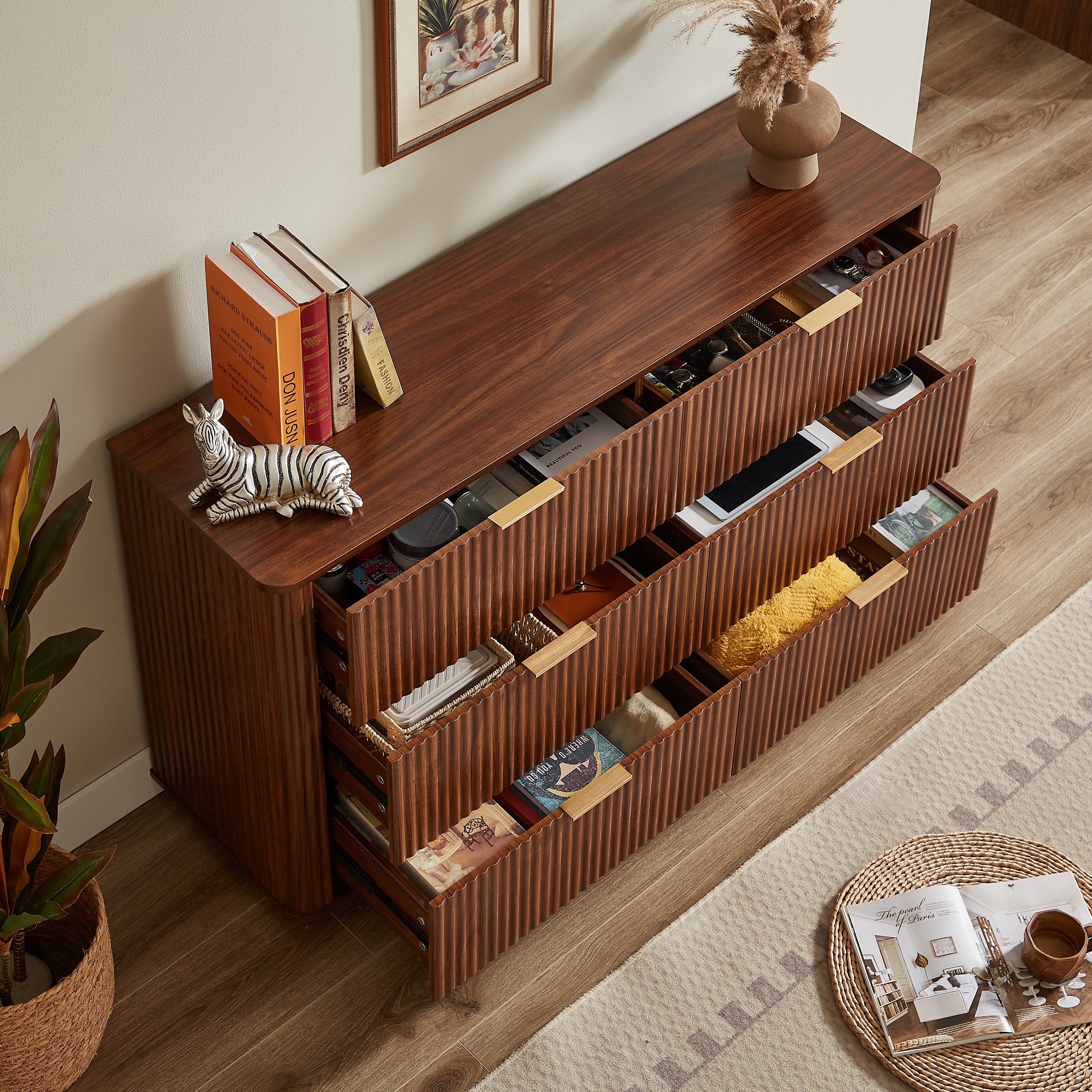 55' Wide Modern Chest of Drawers Walnut 55' Wide Modern Chest of Drawers Walnut