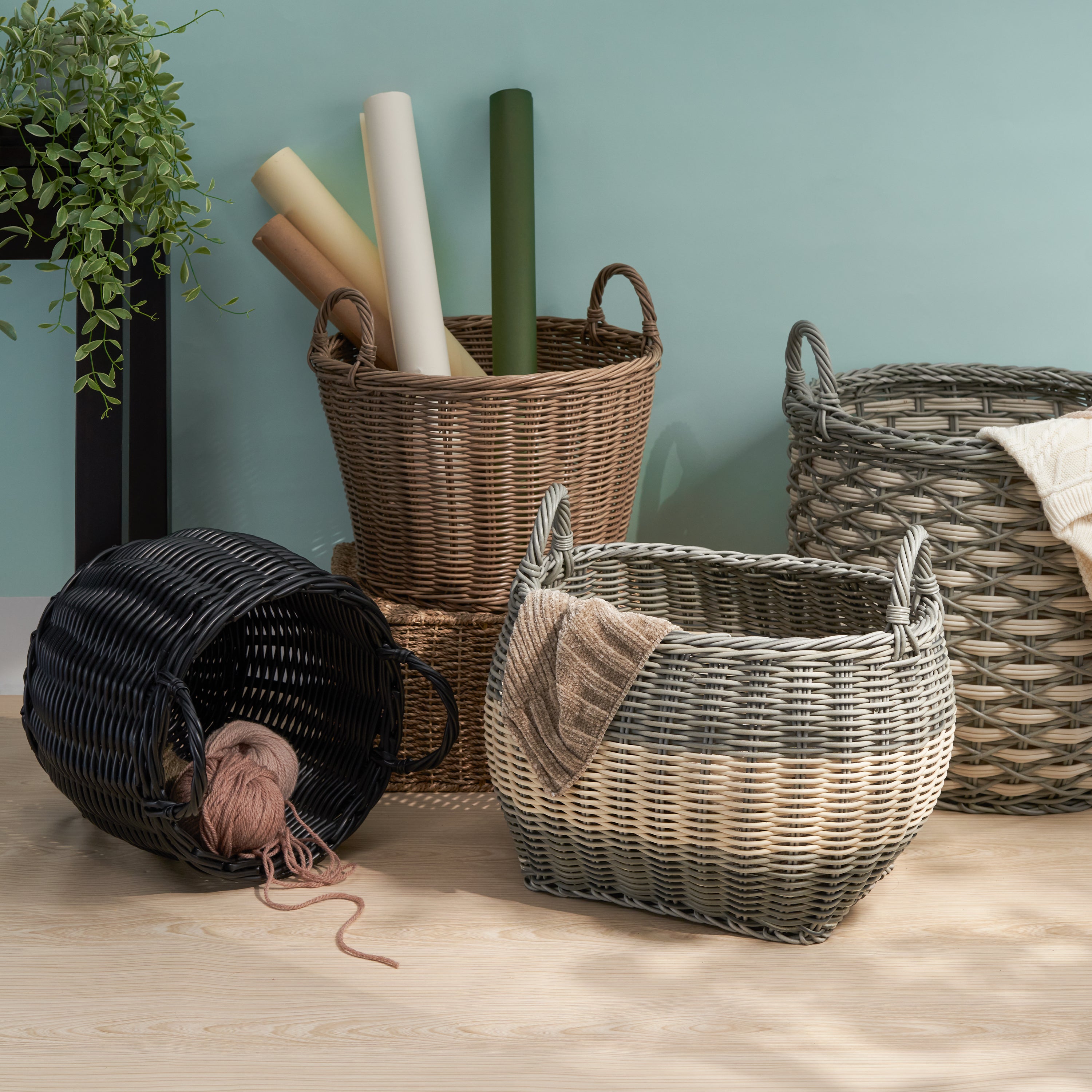 Resin Wicker Basket with Handles and Cone-Shaped Design