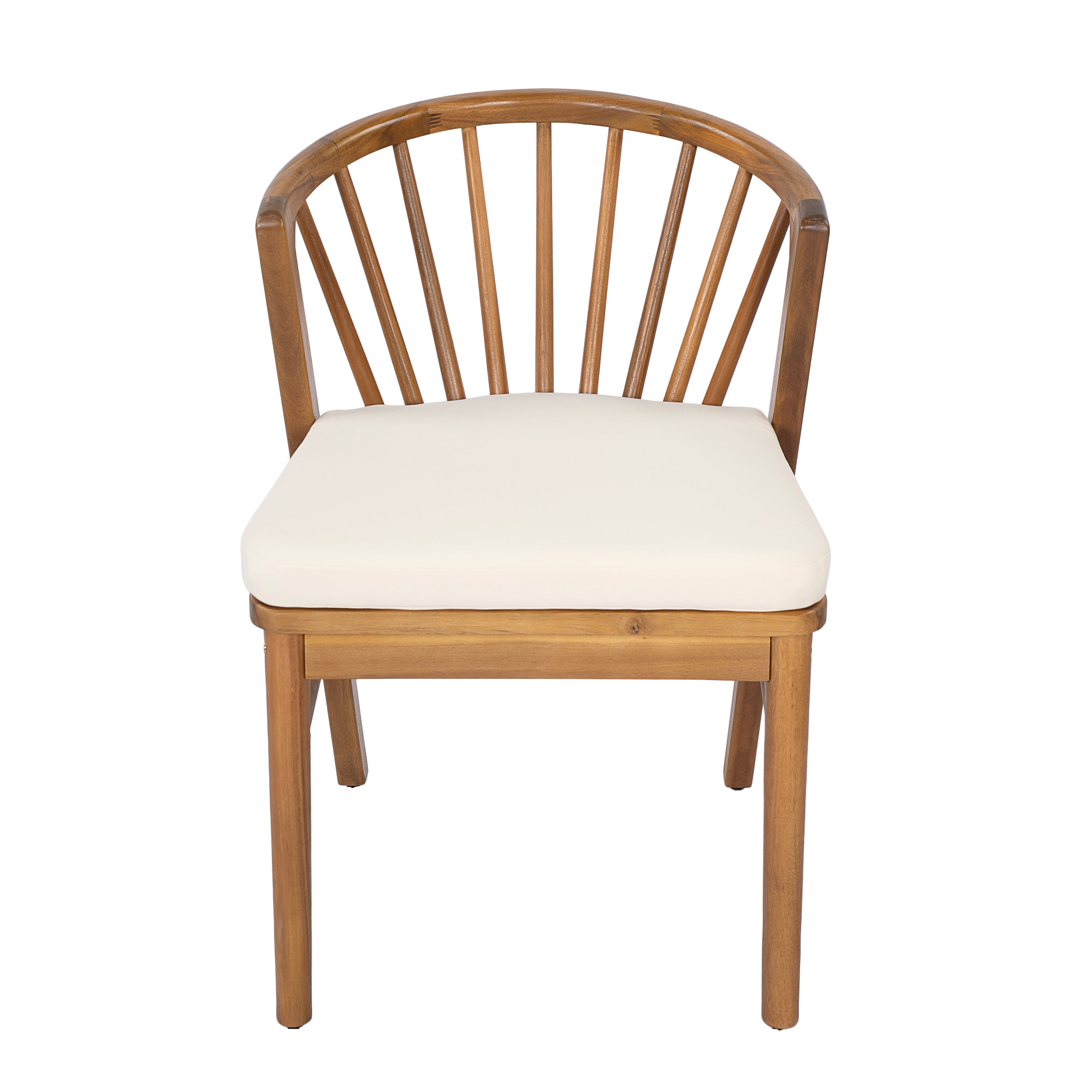 Outdoor Acacia Wood Patio Dining Chairs with Cream Washable Cushion, Set of 2
