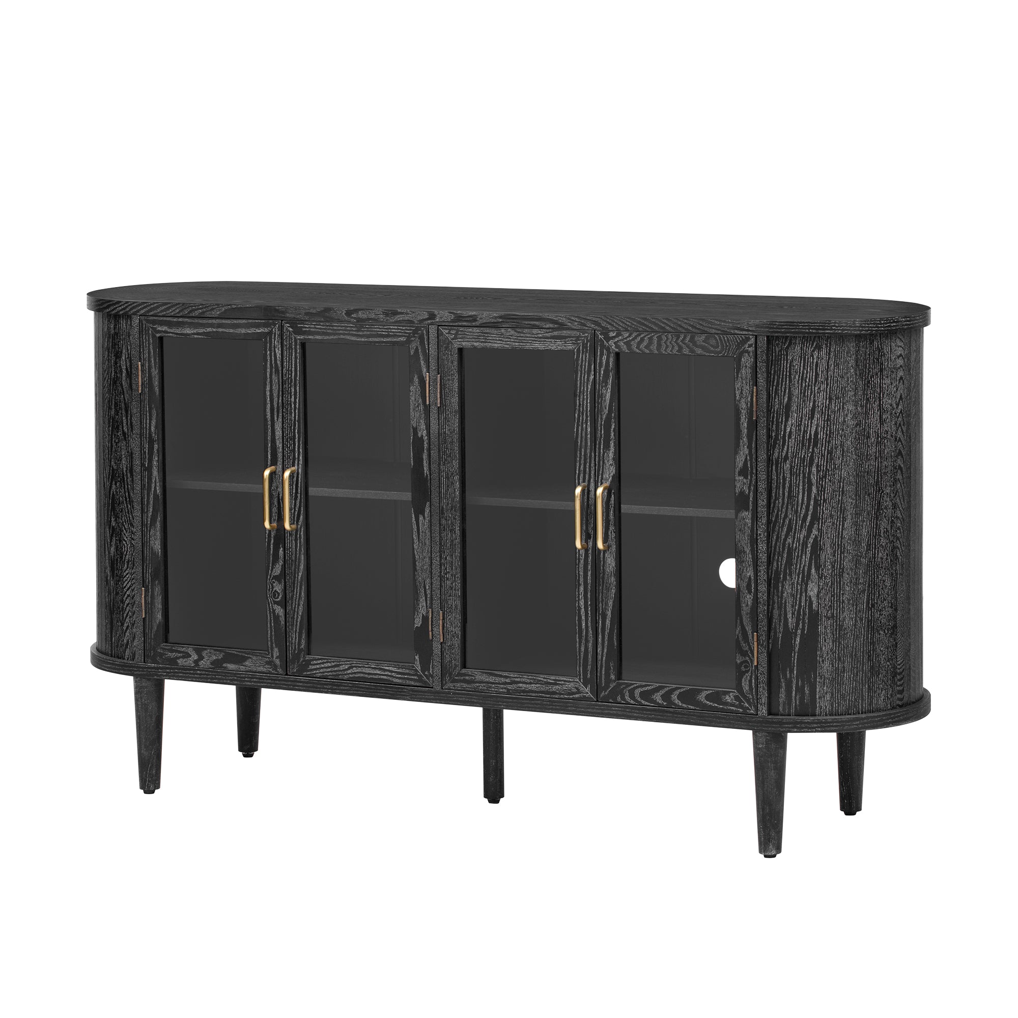 Wood Buffet Cabinet with Glass Doors and Adjustable Shelves