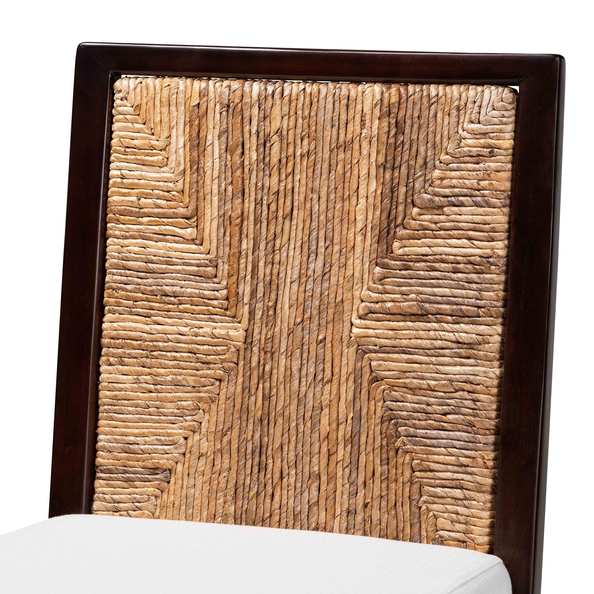 Joana Modern Bohemian Dark Brown Mahogany Wood and Natural Abaca Dining Chair