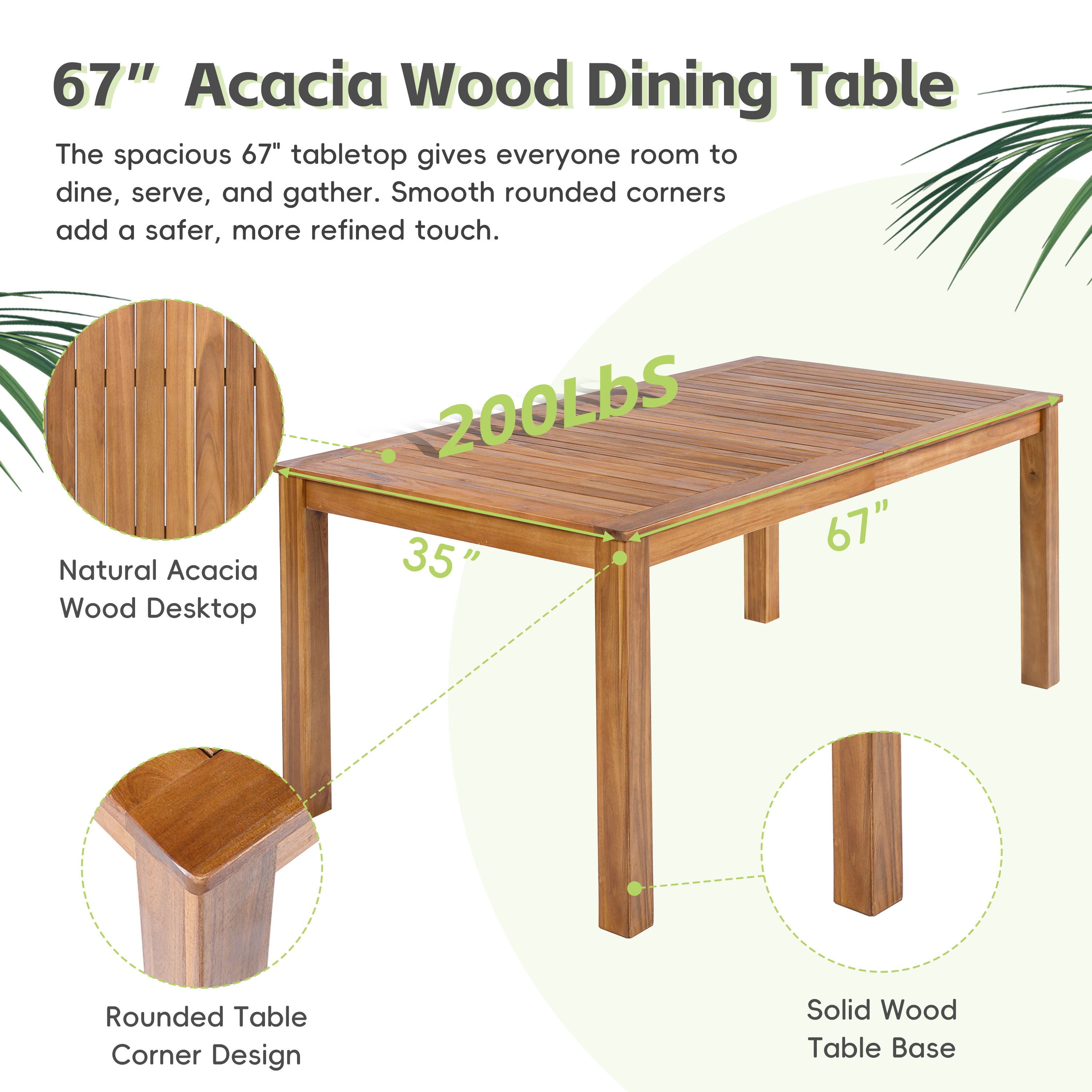 TOPMAX Patio Wooden Dining Table