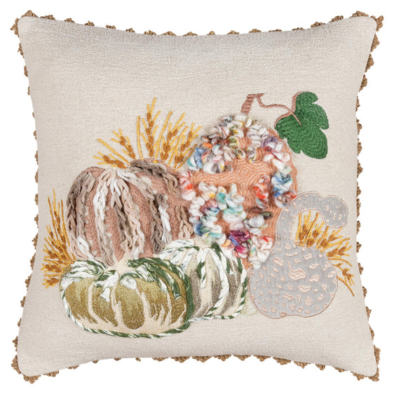 Applique And Embroidered Textured Cotton Gourds Pillow Cover