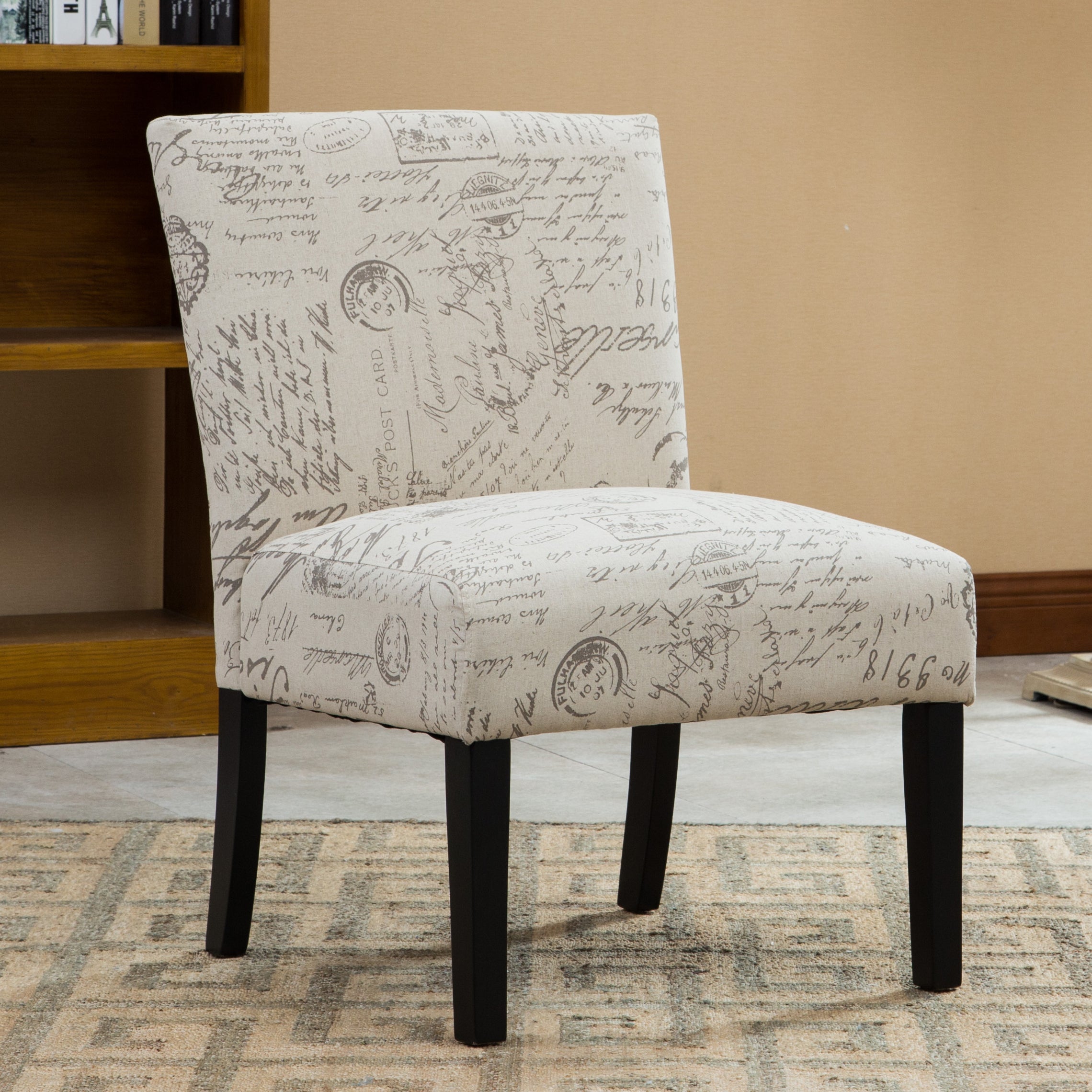 Botticelli English Letter Print Armless Accent Chair