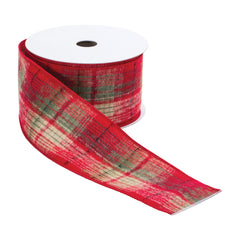 2.5" Red and Green Plaid Polyester Ribbon (Set of 2)