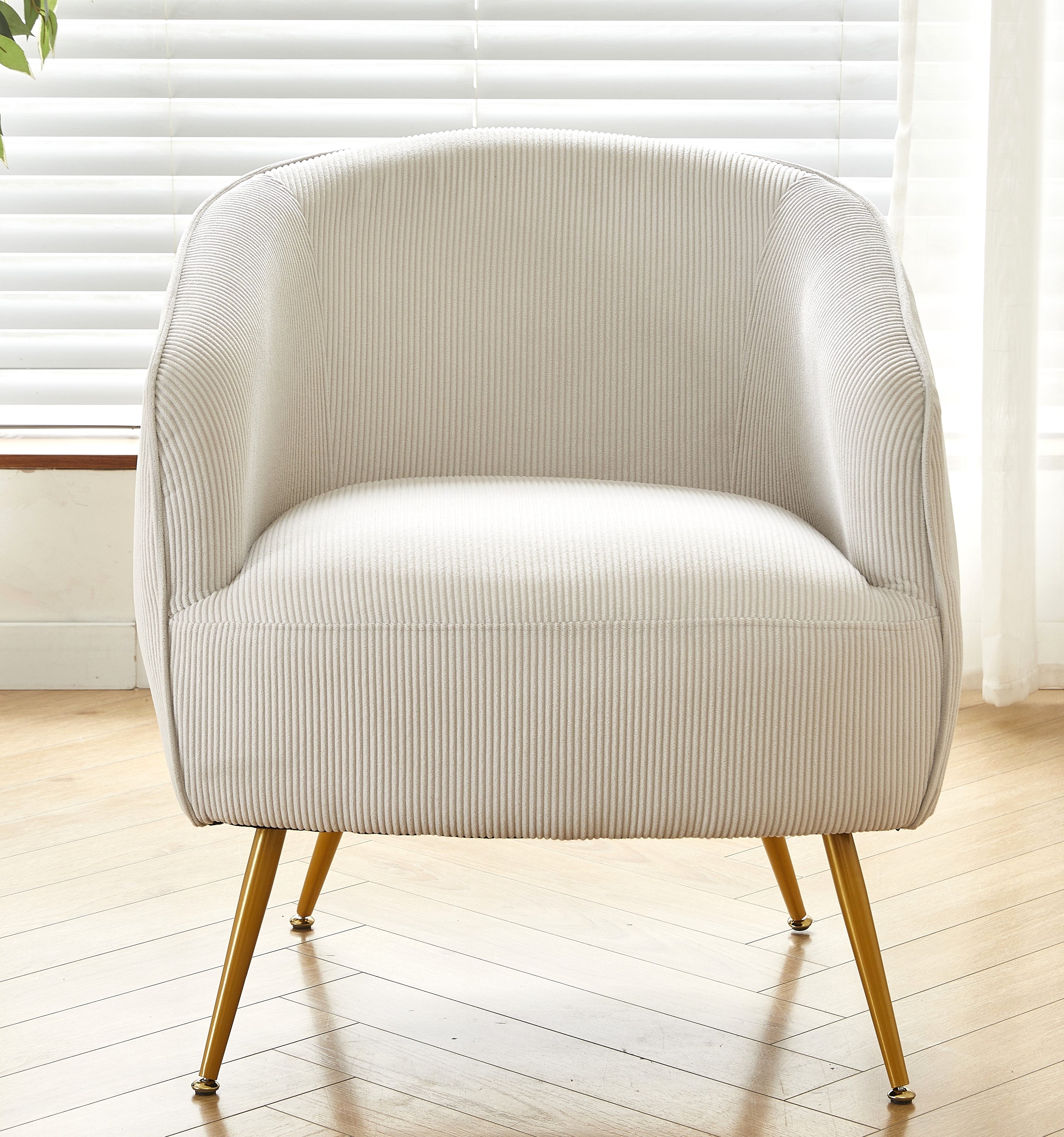 Corduroy Accent Chair with Gold Metal Legs, Modern Upholstered Armchair, Comfy Barrel Chair for Living Room Bedroom