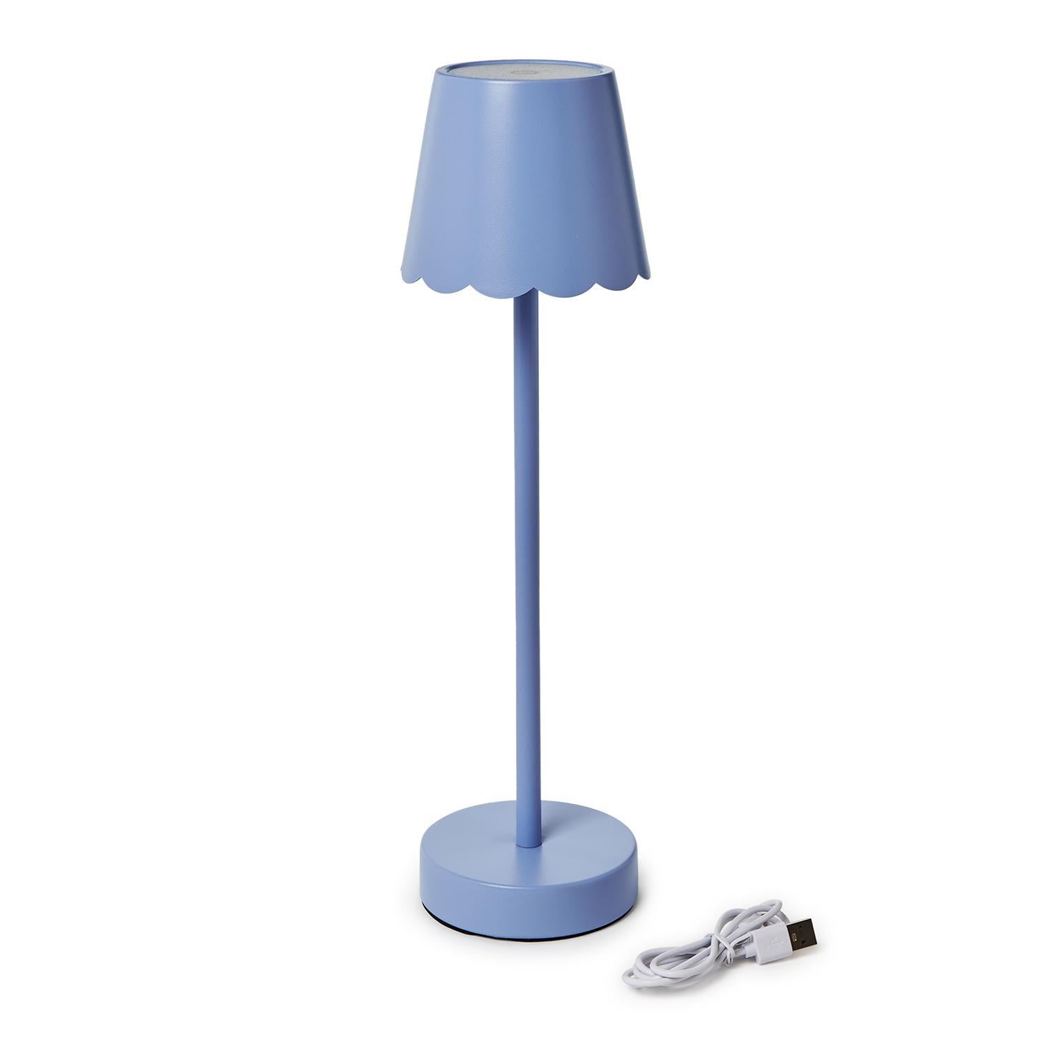 Blue LED Portable Cordless Table Lamp with Scalloped Edge Shade in Gift Box