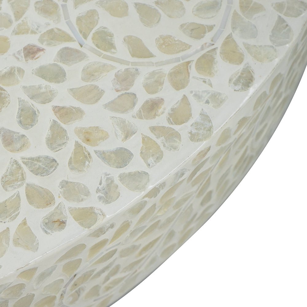Alacrits Round Coffee Table with Capiz Design and Pedestal Base - Coffee Tables